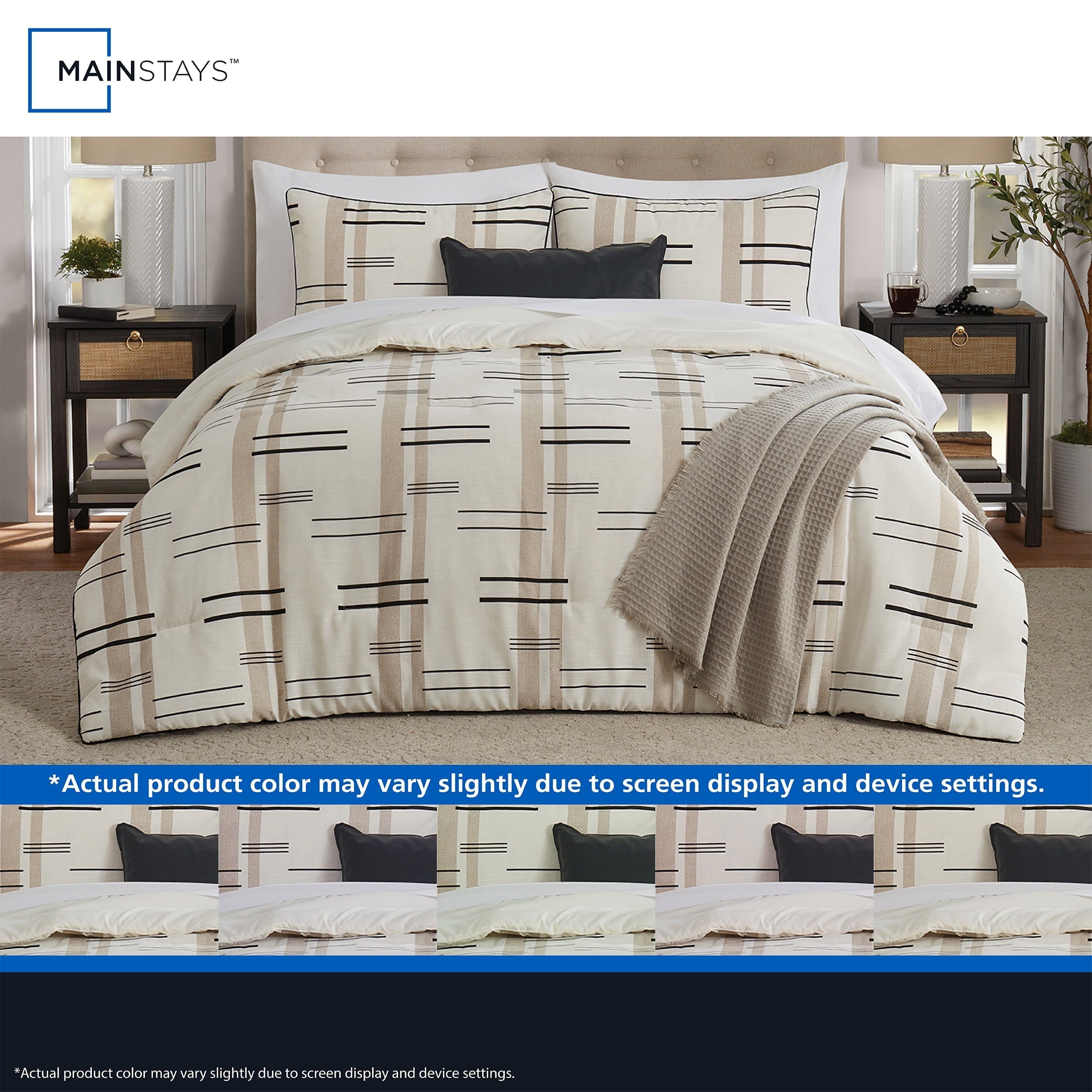 Luxurious Quilted Full/Queen Comforter Set, All-Season, 5-Piece, Tan Modern - Luxurious Quilted Duvet Cover Set Detail