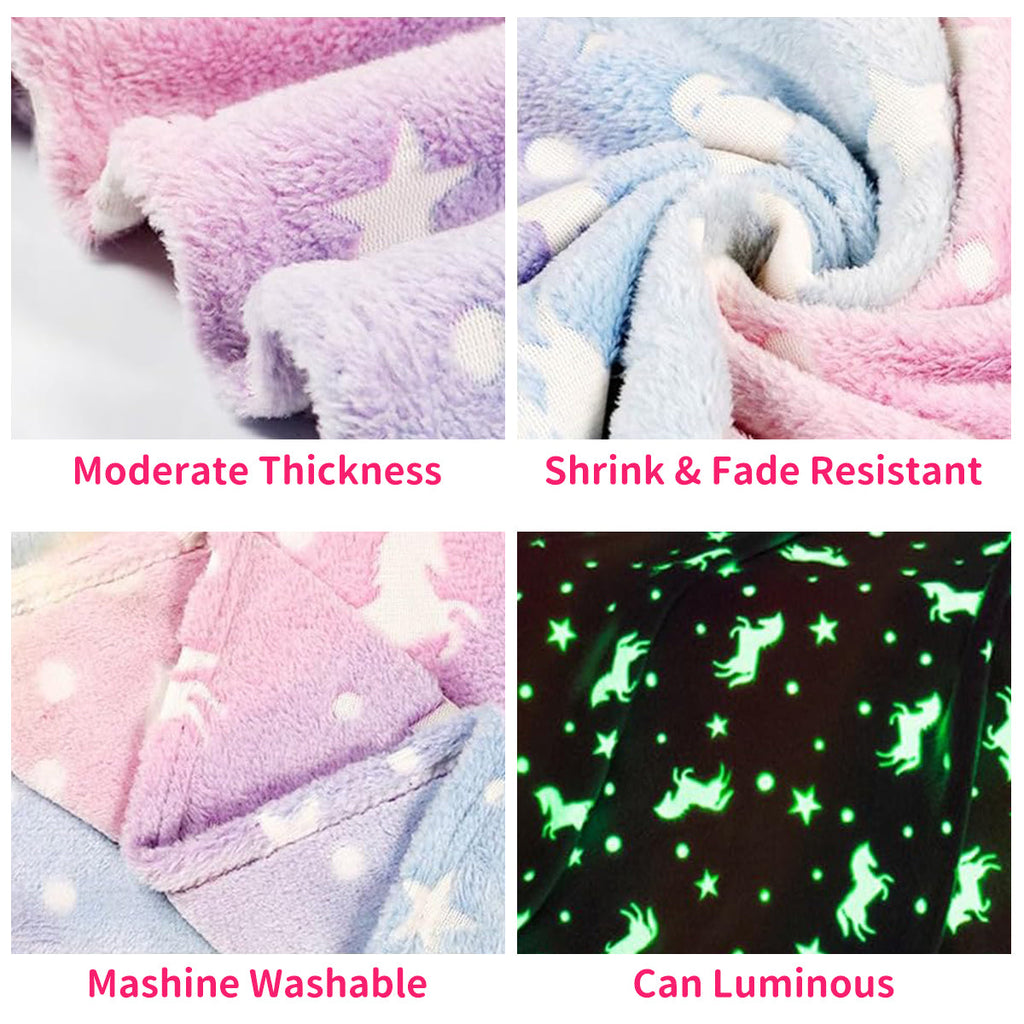 Cozy Fleece Glow in The Dark Pony Blanket for Kids, 50"x60" Soft Cozy Luminous Flannel Blanket, Christmas Birthday Gift for Girls... - Super Soft Reversible Sherpa Flannel Blanket Detail