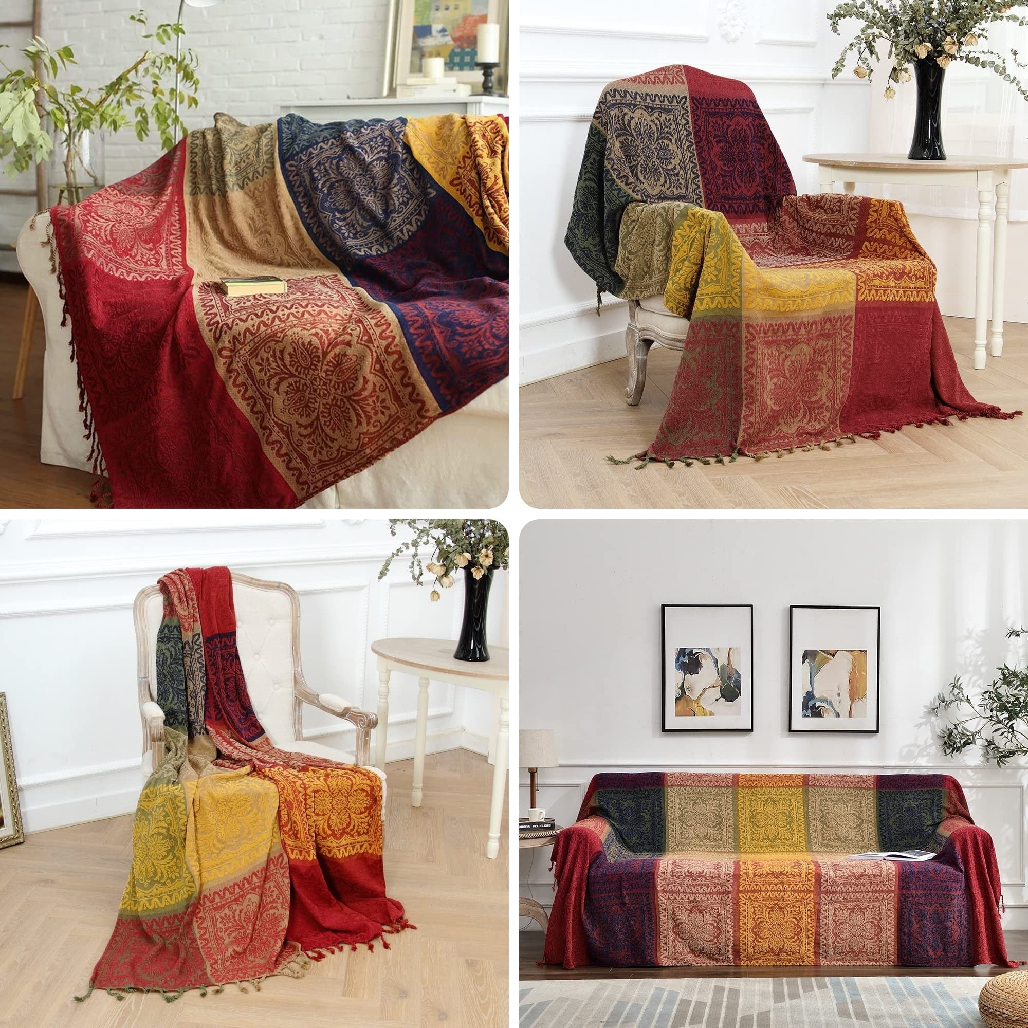 Decorative Knitted 75x60 Inch Machine Wash Boho Tribal Throws Blankets Colorful Bohemian Hippie Chenille Throw Covers Couch Furniture So... - Lightweight Plush Warm Blanket for All Seasons Detail