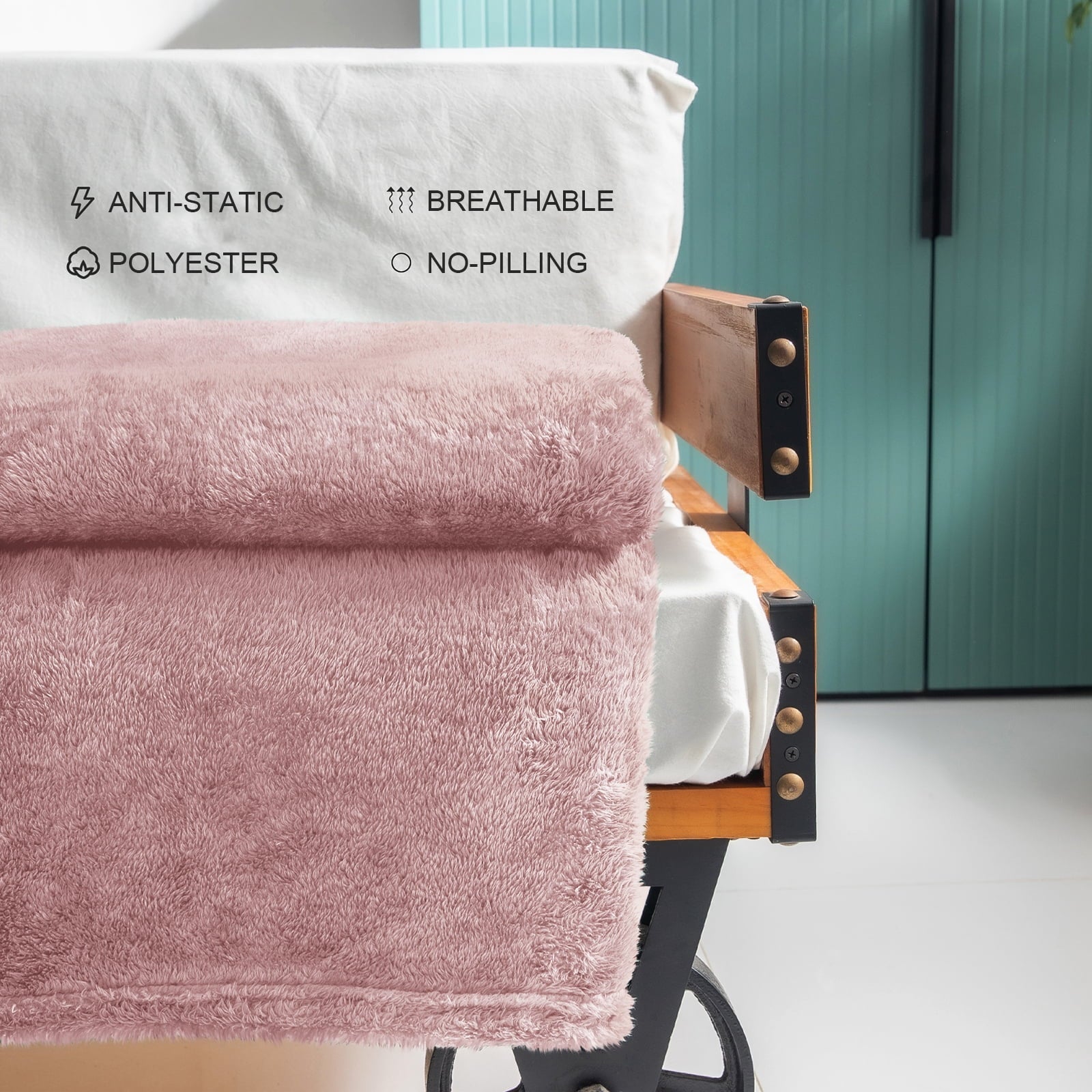 Cozy Fleece Plush Fuzzy Large Fleece Throw Blanket (50" x 70", Dusty Pink)- Soft, Warm and Lightweight - Cozy Fleece Throw Blanket for Couch & Bed Detail