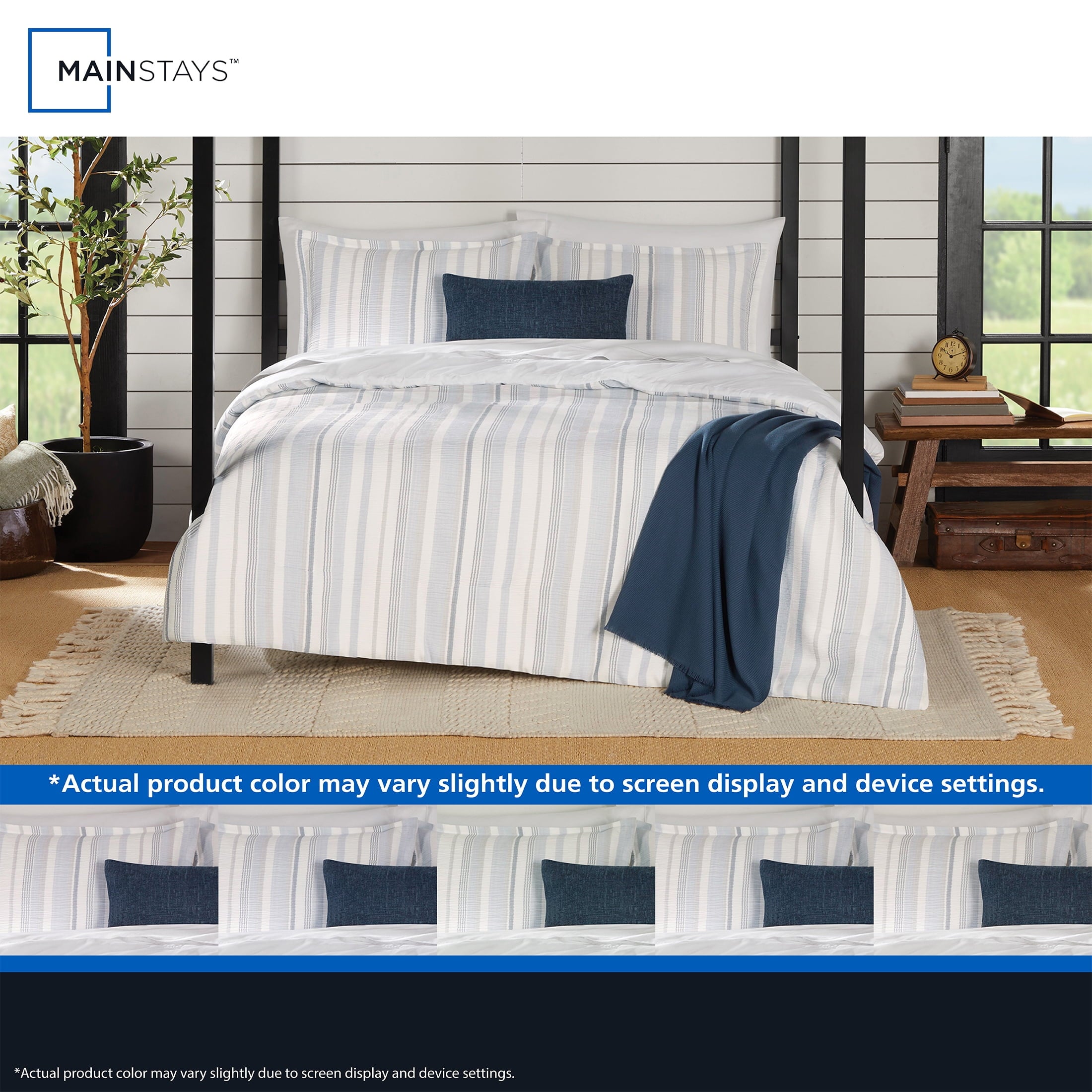 All-Season Full/Queen Comforter Set, All-Season, 5-Piece, Blue Yarn Dyed Stripe - All-Season Down Alternative Comforter Insert Detail
