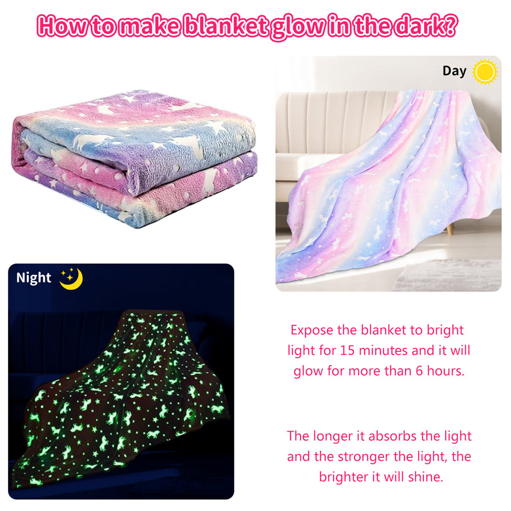 Cozy Fleece Glow in The Dark Pony Blanket for Kids, 50"x60" Soft Cozy Luminous Flannel Blanket, Christmas Birthday Gift for Girls... - Super Soft Reversible Sherpa Flannel Blanket Detail