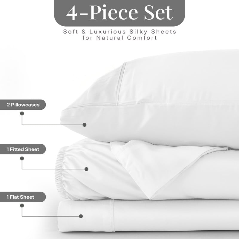 Wrinkle-Resistant Lux Decor 100% Organic Viscose - 4 Piece Ultra-Soft Luxury Cooling Bed Sheets, 16" Deep Pocket, Breathable & Hypoalle... - Breathable Egyptian Cotton Flat & Fitted Sheets Detail