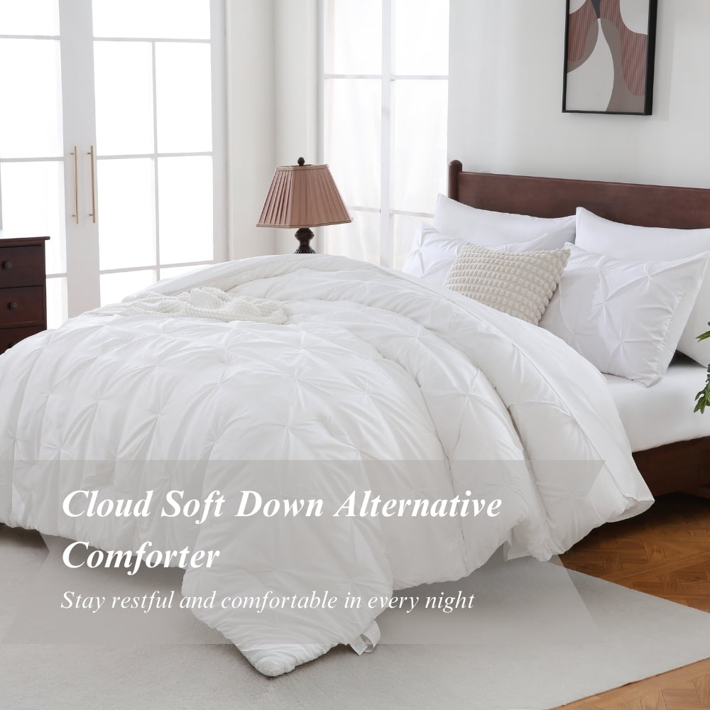Luxurious Quilted 7 Pieces Pinch-Pleated Comforter Set, White Queen Size - Luxurious Quilted Duvet Cover Set Detail