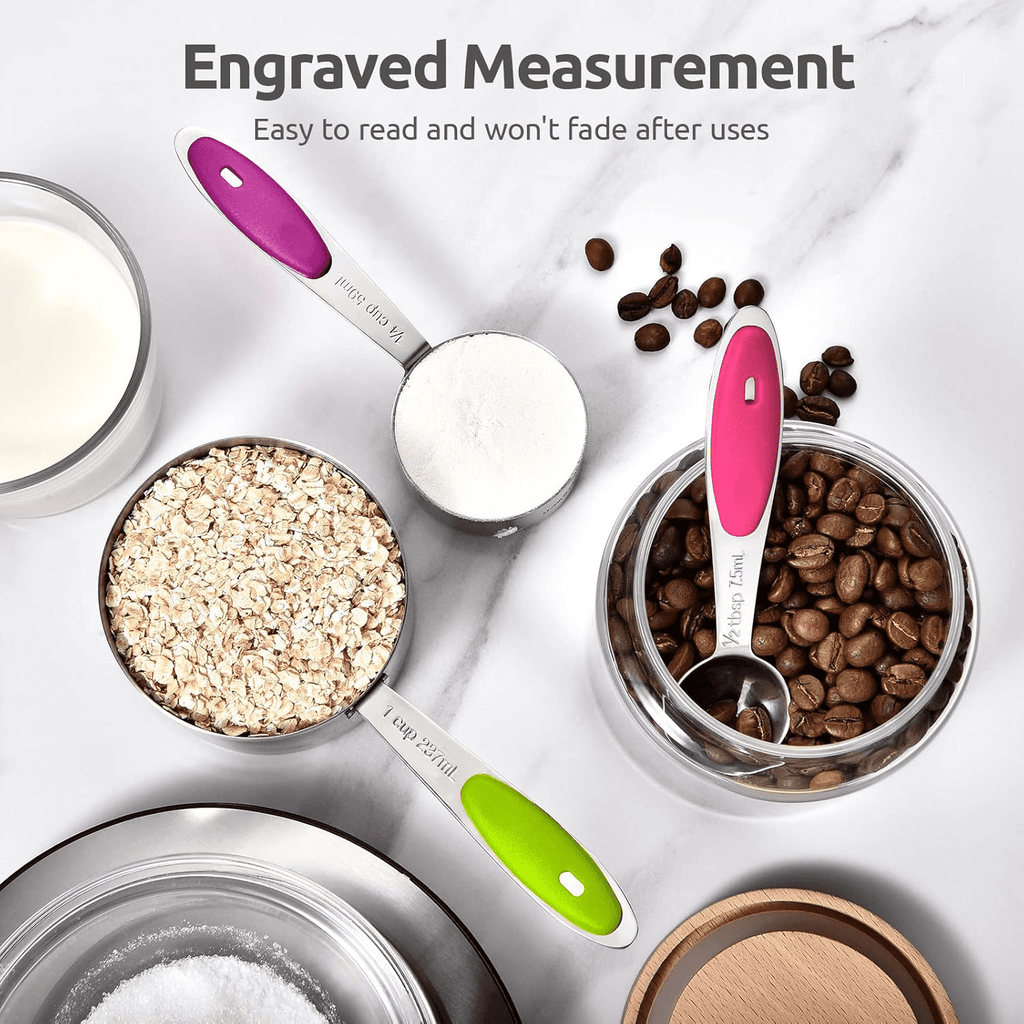 Heavy Duty Stainless Steel Measuring Cups and Spoons Set of 15, 5 Stainless Steel Nesting Measuring Cups & 5 Spoons, 5 Mini Meas... - High-Precision Culinary Tool for Baking & Cooking Detail