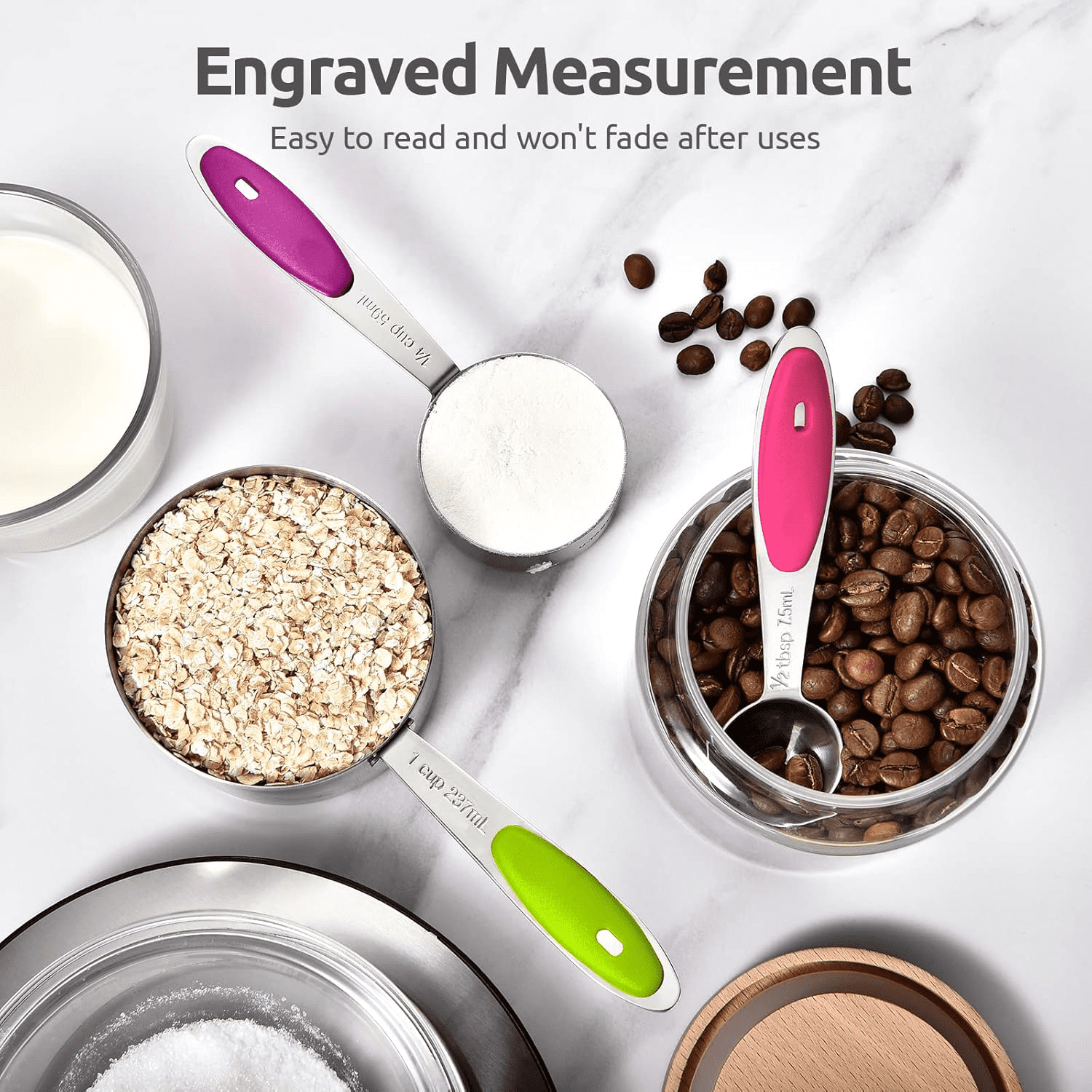 Heavy Duty Stainless Steel Measuring Cups and Spoons Set of 15, 5 Stainless Steel Nesting Measuring Cups & 5 Spoons, 5 Mini Meas... - High-Precision Culinary Tool for Baking & Cooking Detail