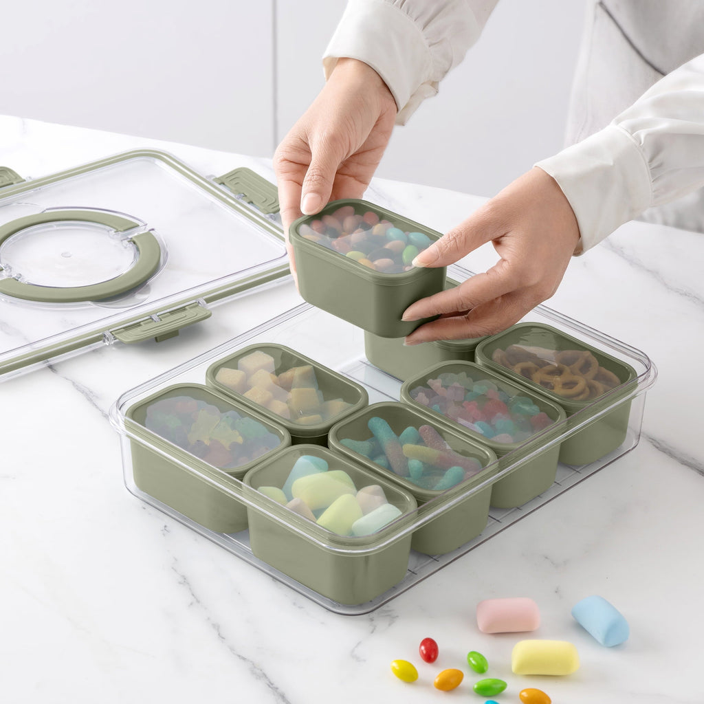 Whimsical Doughnut 8-Compartment Snackle Box, Charcuterie and Snack Container, Divided Serving Tray with Lids and Handle, Dishwasher Saf... - Deliciously Soft Cupcake Sensory Glob Detail
