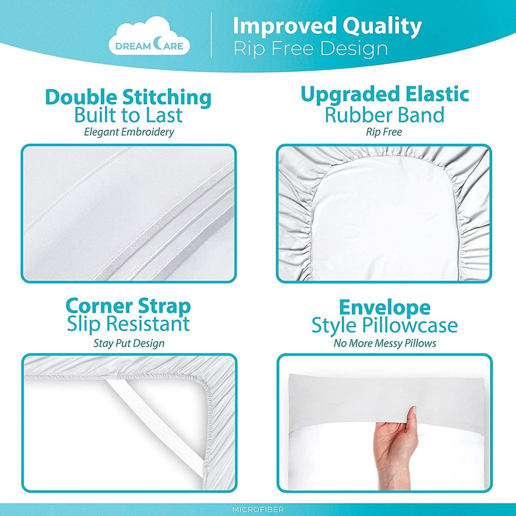 Premium Egyptian Cotton Bed Sheets Set - Queen Size Sheet with Side Pocket - 4pcs Set, 15 inches, White - Breathable Egyptian Cotton Flat & Fitted Sheets Detail