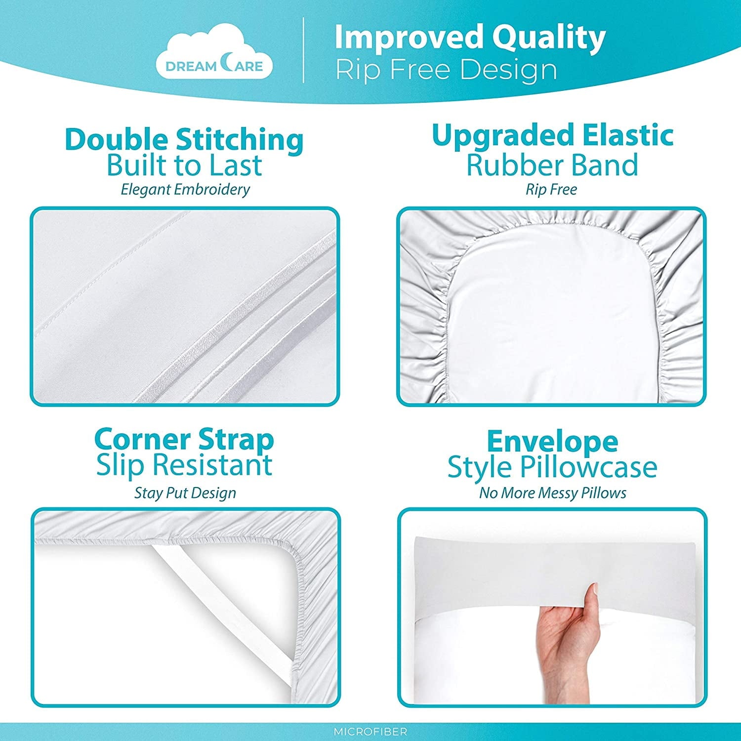 Premium Egyptian Cotton Bed Sheets Set - Queen Size Sheet with Side Pocket - 4pcs Set, 15 inches, White - Breathable Egyptian Cotton Flat & Fitted Sheets Detail
