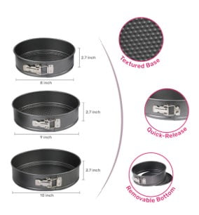 Innovative 8", 9", 10" Round Nonstick Carbon Steel Springform Cake Pans, Gray, Set of 3 - Multi-Functional Manual Food Chopper & Slicer Detail