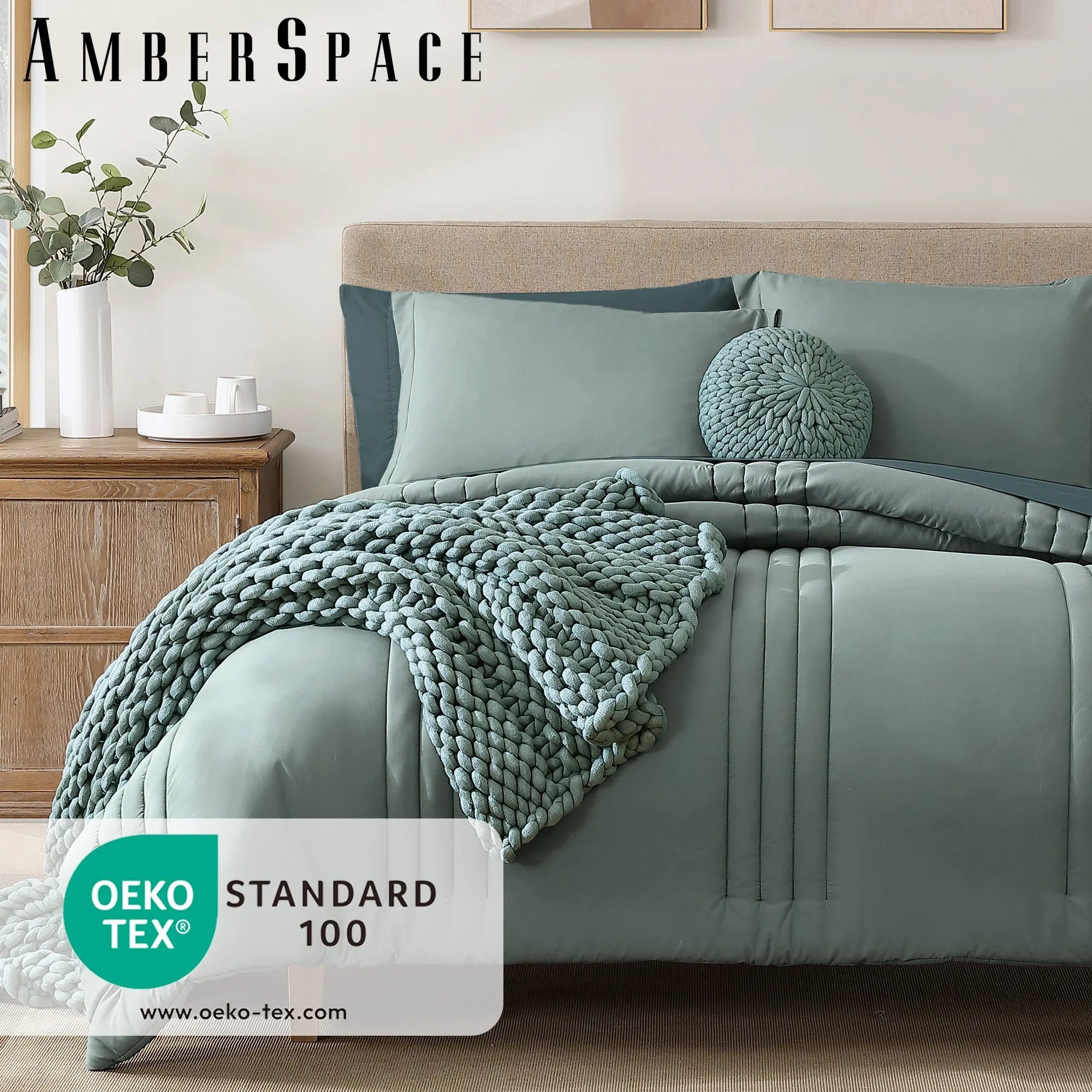 Luxurious Quilted 7-piece Bed in a Bag Comforter Set with Sheets,Sage Green,Full - Luxurious Quilted Duvet Cover Set Detail