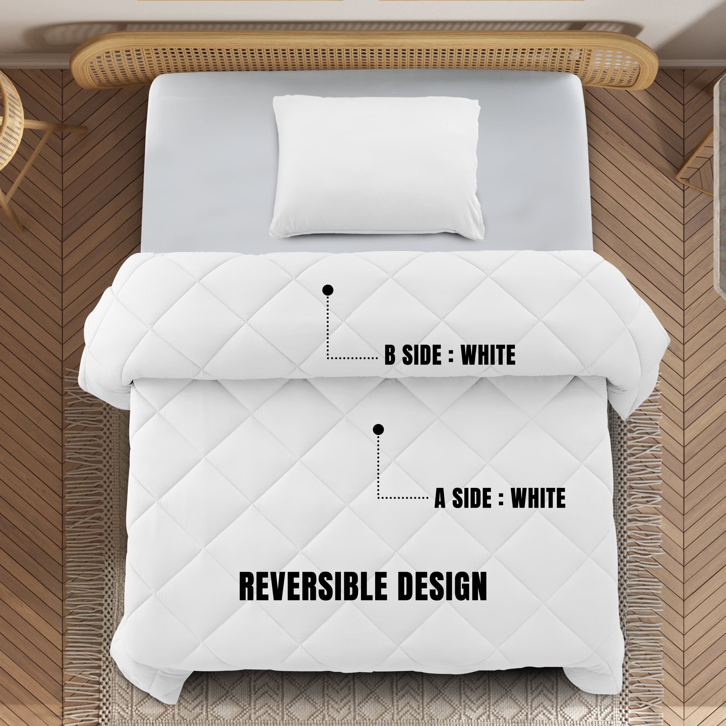 All-Season Lux Decor All-Season Comforter Sets Twin Size 2 PC, Reversible Bedding Set with Diamond Quilted Design Comforter and ... - Hypoallergenic Ultra-Fluffy Quilt for Winter Detail