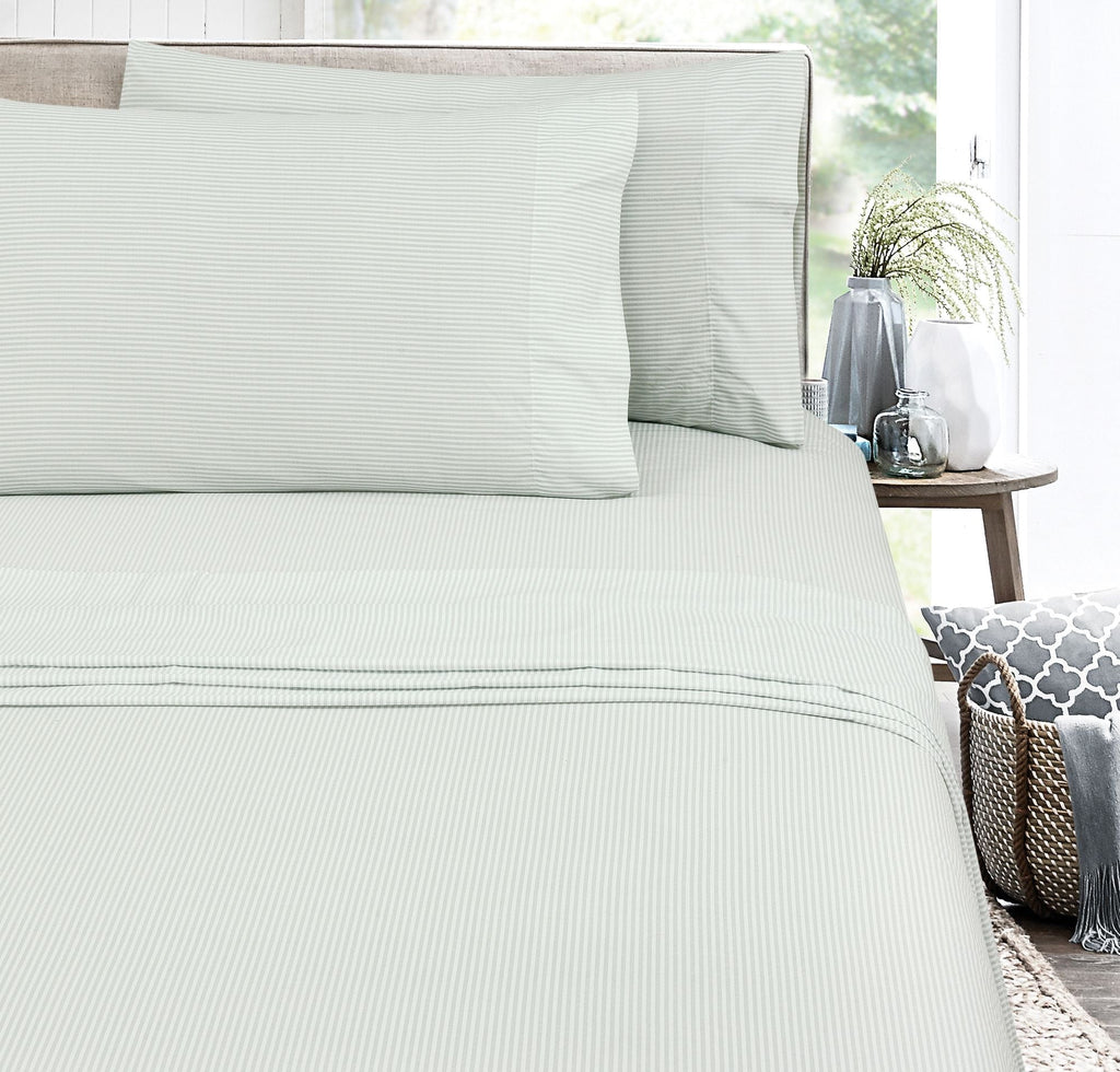 Premium Egyptian Cotton Easy Care 300 Thread Count Cotton Rich Percale Sheet Set, King, Grey Stripes - Premium Ultra-Soft Pillowcase Pair for Sleeping Detail