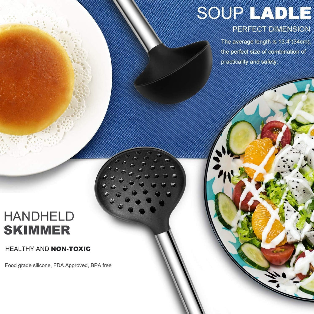 Non-Stick Safe Kitchen Utensil Set-Silicone Cooking Utensils-33 Kitchen Gadgets & Spoons for Nonstick Cookware-Silicone and Stainles... - Premium Stainless Steel Cooking Utensil for Non-Stick Pots Detail