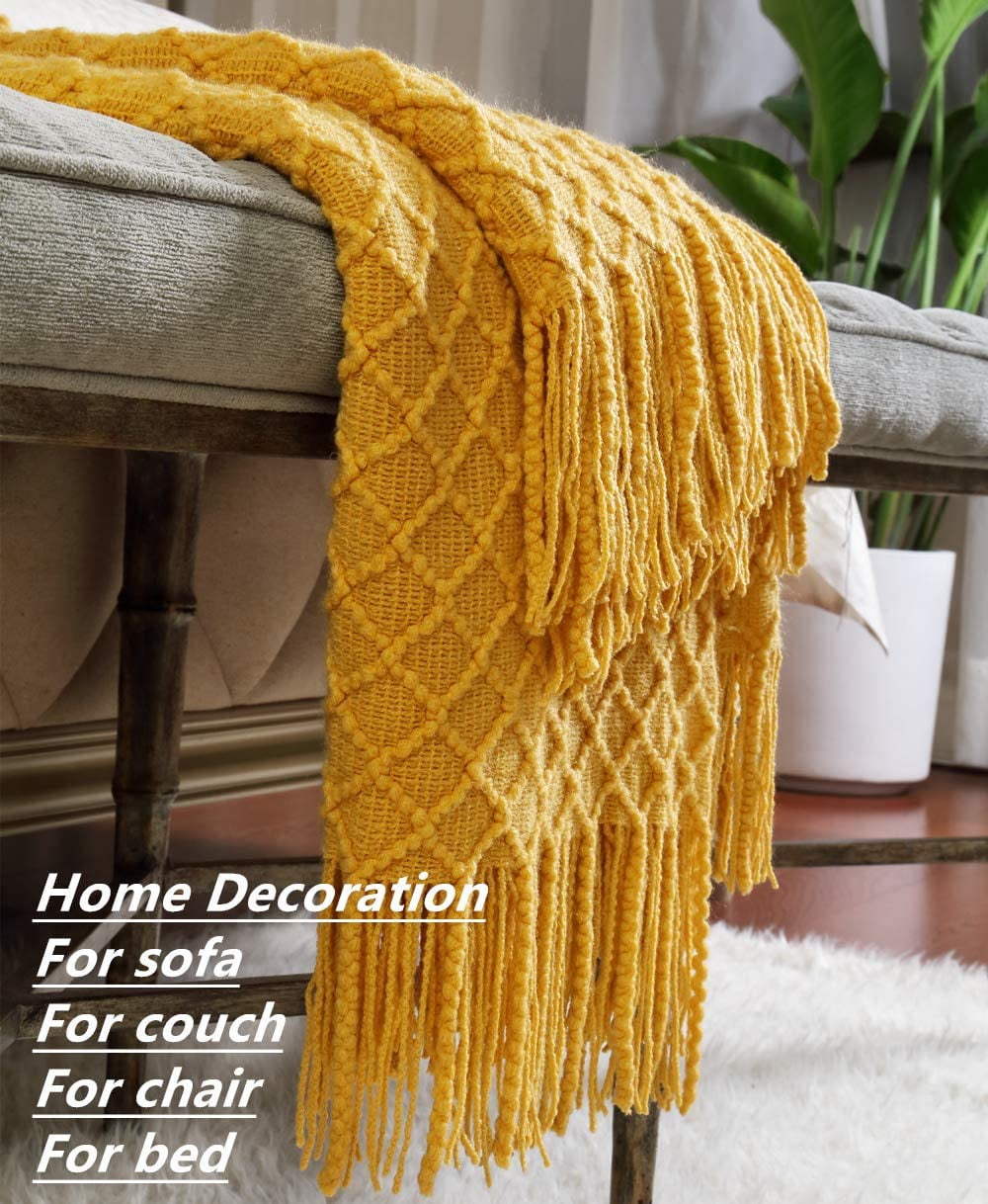 Cozy Fleece Decorative Soft Spring Summer Fall Throw Blanket ,for Couch Sofa Chair Bed,50''X60'',Mustard Yellow - Super Soft Reversible Sherpa Flannel Blanket Detail