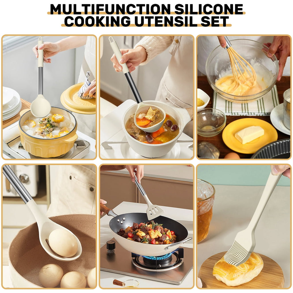 Heat-Resistant Silicone Cooking Utensil Set, 30 Pcs Kitchen Utensils Set with Stainless Steel Handle, Food Grade Silicone Spatula Se... - Durable Turner & Ladle Utensil Set for Home Chefs Detail