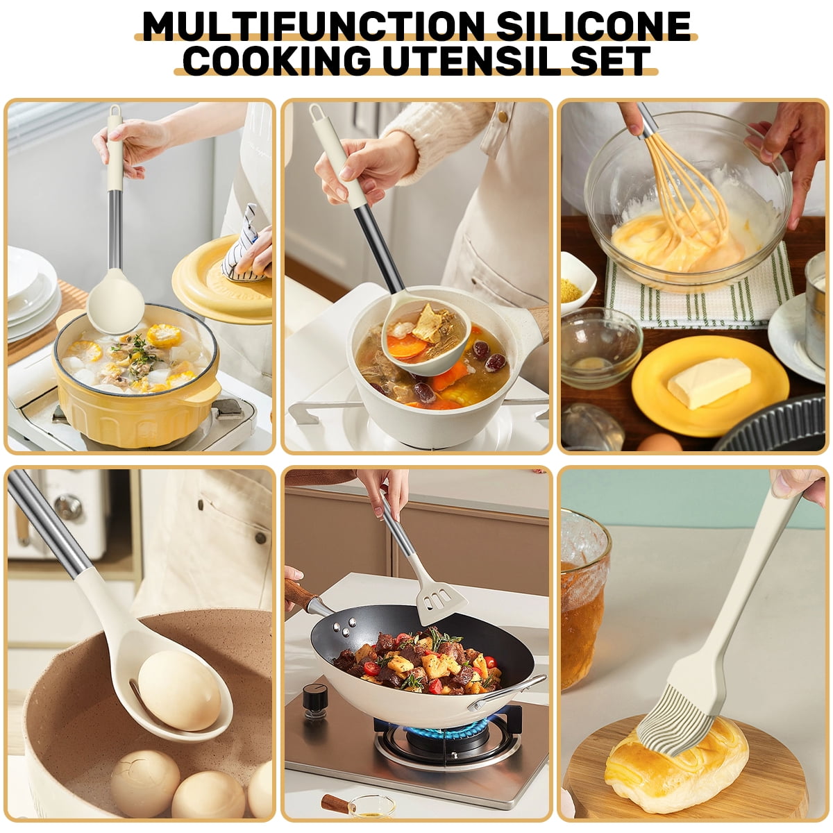 Heat-Resistant Silicone Cooking Utensil Set, 30 Pcs Kitchen Utensils Set with Stainless Steel Handle, Food Grade Silicone Spatula Se... - Durable Turner & Ladle Utensil Set for Home Chefs Detail