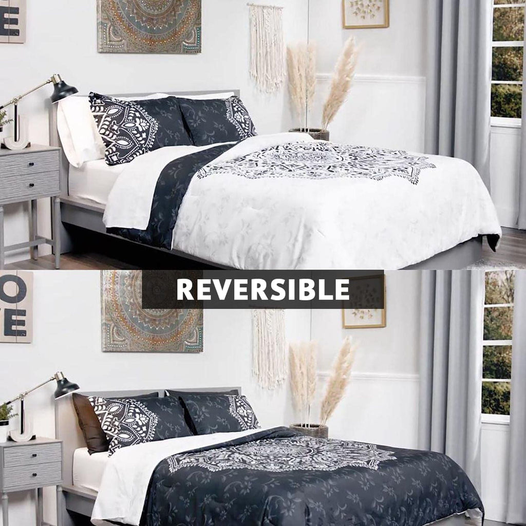 All-Season Queen Comforter Set, Bedding Comforter Set Queen Size W/ Side Pockets, Black, 9 Pieces - Hypoallergenic Ultra-Fluffy Quilt for Winter Detail