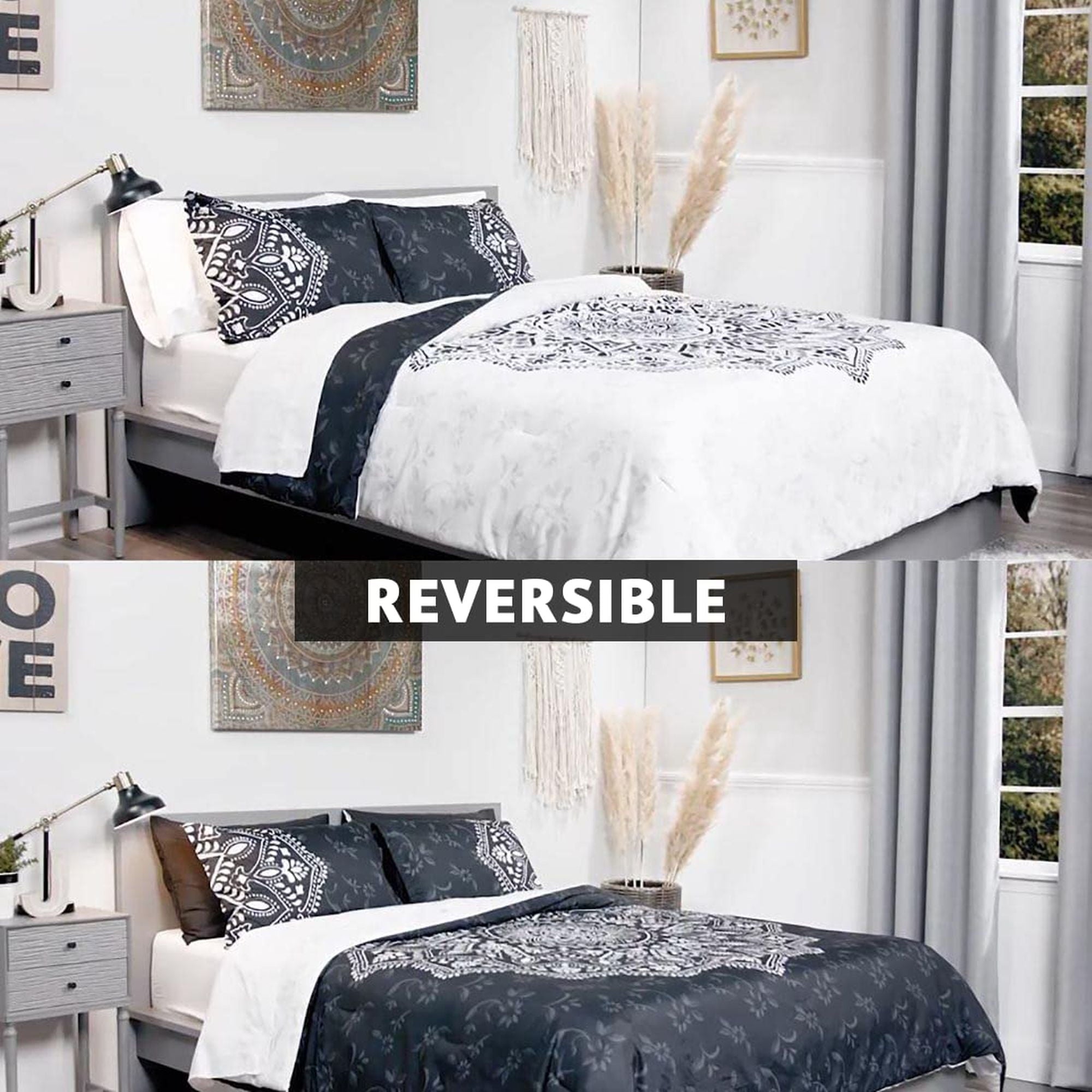 All-Season Queen Comforter Set, Bedding Comforter Set Queen Size W/ Side Pockets, Black, 9 Pieces - Hypoallergenic Ultra-Fluffy Quilt for Winter Detail