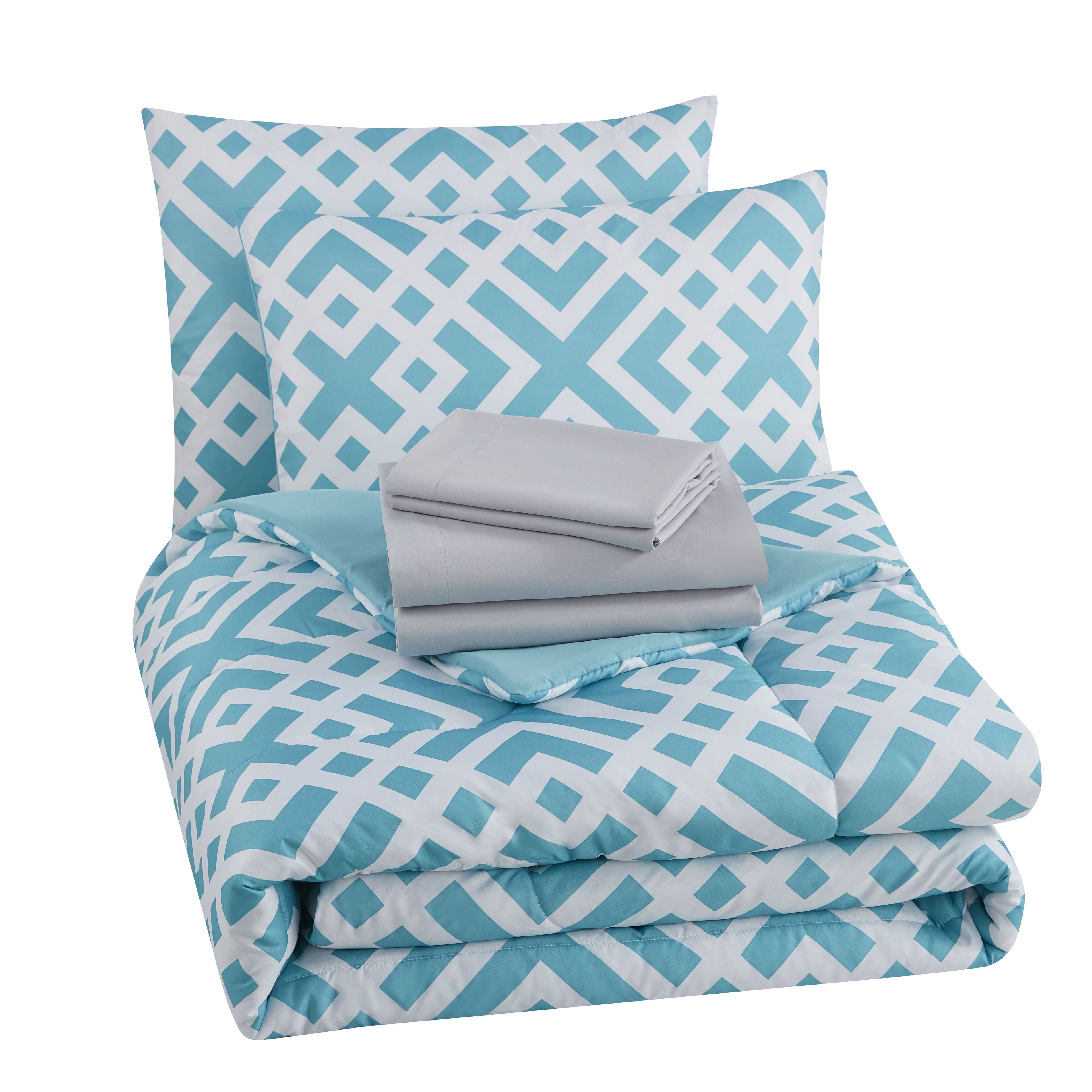 Heavyweight Warmth Teal Geometric 6 Piece Bed in a Bag Comforter Set with Sheets, Twin/Twin-XL - Cloud-Like Soft Lightweight Bed Comforter Detail