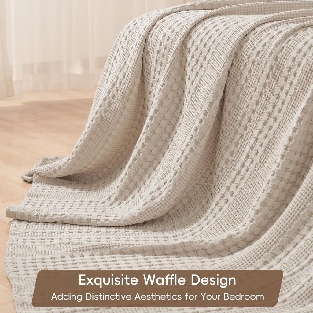 Cozy Fleece 100% Cotton Waffle Weave Blanket, Lightweight Throw Washed Blanket for Bed Sofa Home Decor, Oatmeal, 50"x60" - Lightweight Plush Warm Blanket for All Seasons Detail