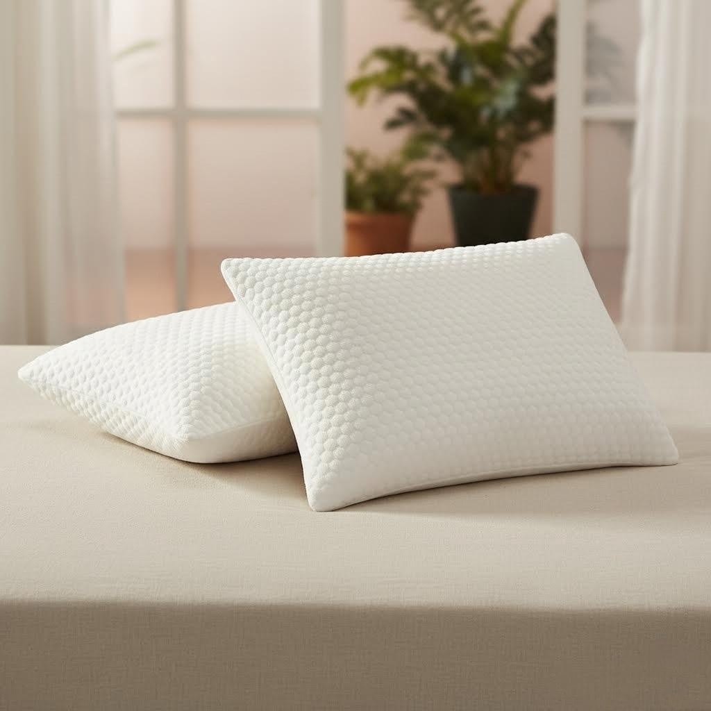 Decorative Plump Queen Size Latex Pillow (2 Pack) Shredded Natural Latex Cooling Bed Pillows for Side & Back Sleepers, Medium Firm Sup... - Hotel Quality Plush Sleeping Pillows Detail
