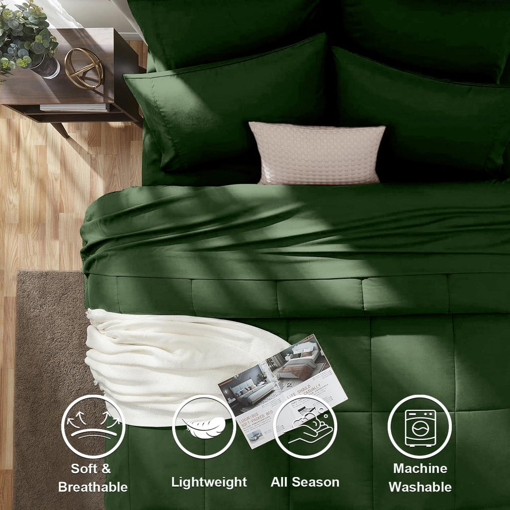 Hypoallergenic Cloud Queen Comforter Set Forest Green Bed in a Bag Queen Size 7 Pieces Soft Bed Set Lightweight Microfiber Green Bedding C... - All-Season Down Alternative Comforter Insert Detail