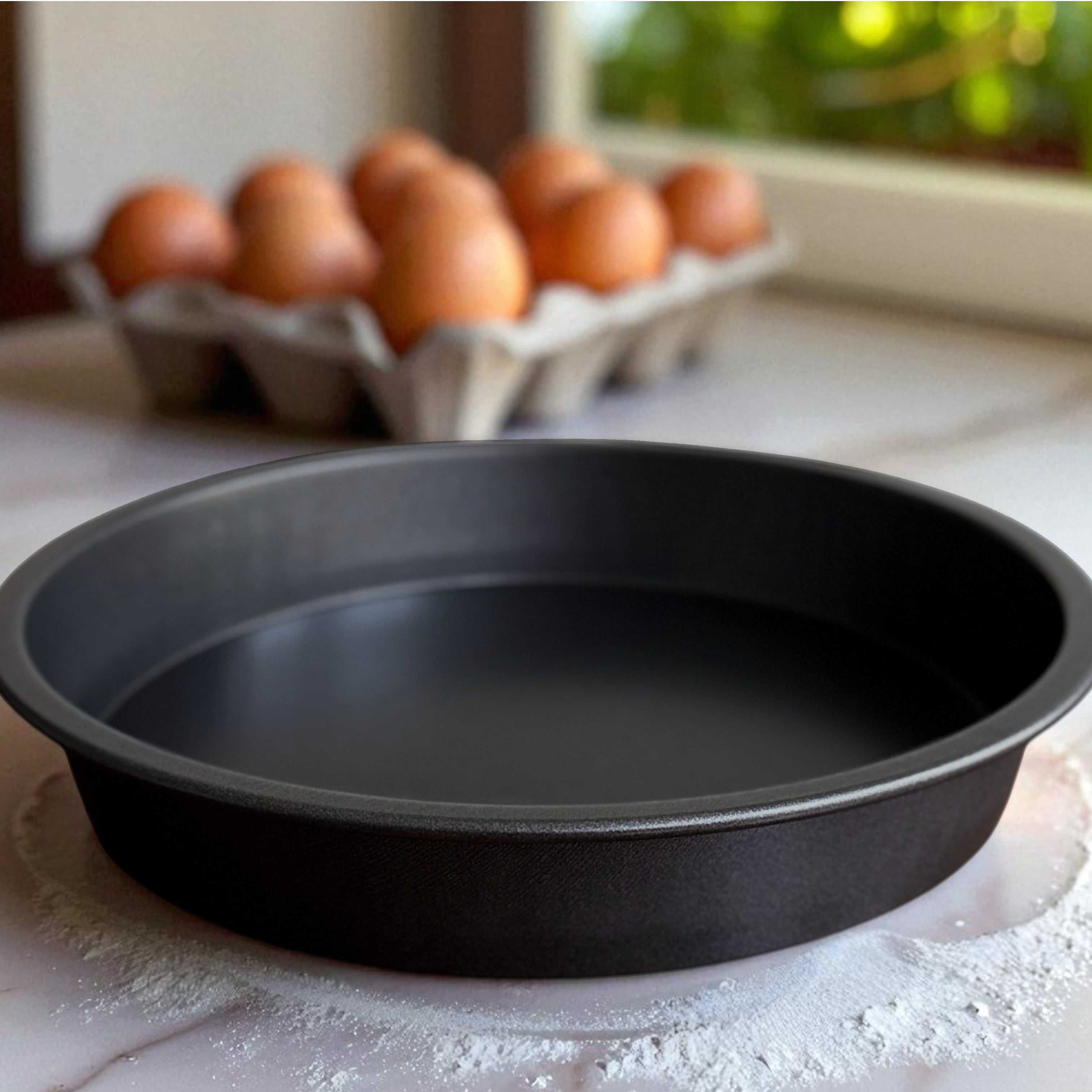 Innovative 9" x 9" Round Nonstick Steel Cake Pan, Dark Gray - Innovative Kitchen Helper for Modern Cooking Detail