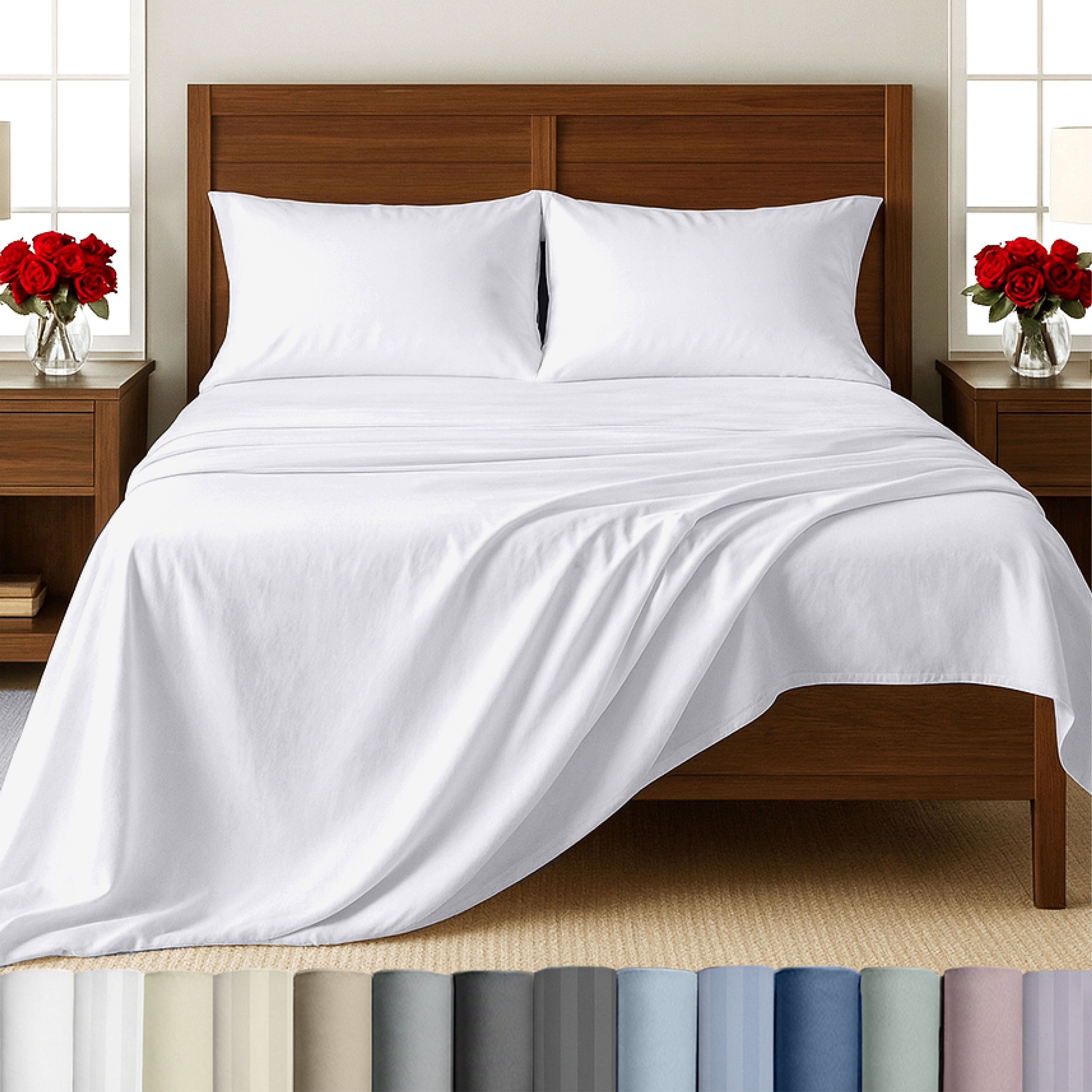 Breathable Luxury 500-Thread-Count 100% Cotton Sheet White Queen-Sheets Set, 4-Piece Extra Long-Staple Combed Cotton Bedding Sheets for... - Breathable Egyptian Cotton Flat & Fitted Sheets - Default Title