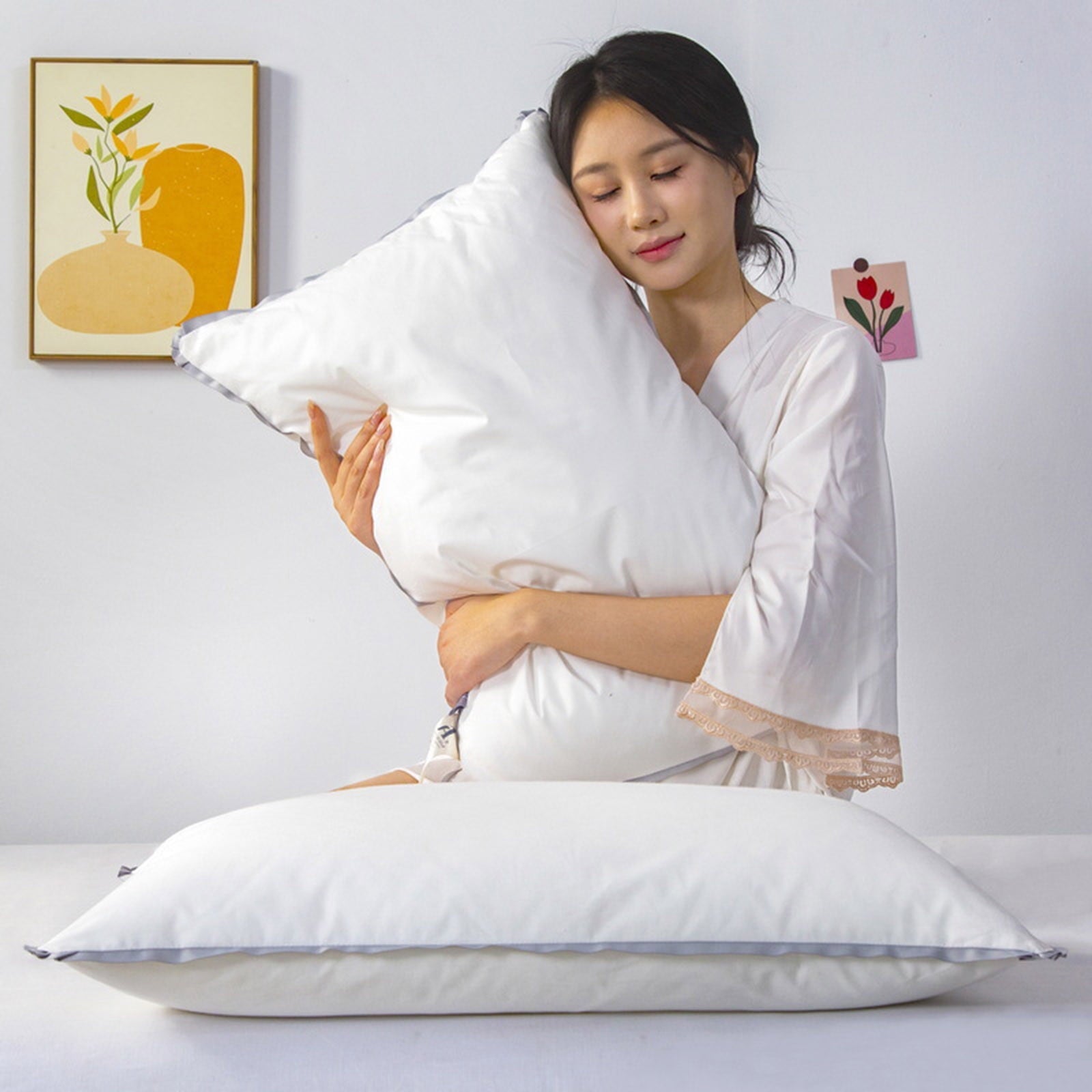 Orthopedic Support Flat Pillows for Sleeping Thin, Ultra Thin Pillow, Adjustable Shredded Memory Foam Pillows for Side Back Stomach Slee... - Decorative Throw Pillow Cushion for Sofa & Bed Detail