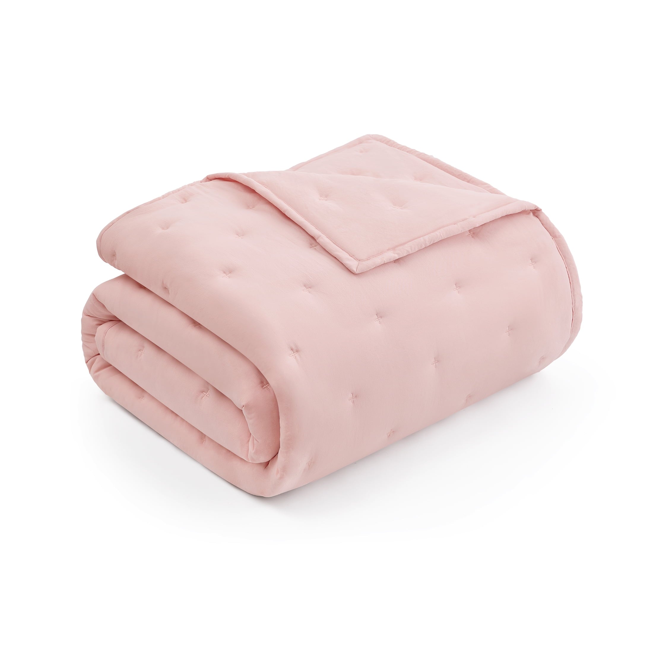 Luxurious Quilted Full/Queen Comforter Set, Super Soft & Embroidered, 3-Piece, Pink - Cloud-Like Soft Lightweight Bed Comforter Detail