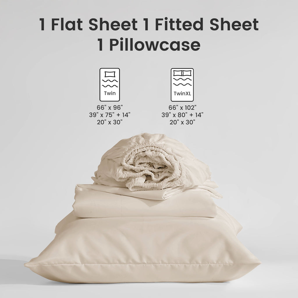 Wrinkle-Resistant Bed Sheet Sets,Ultra Soft Breathable Luxury 4 Piece, (Beige, Queen) - Breathable Egyptian Cotton Flat & Fitted Sheets Detail
