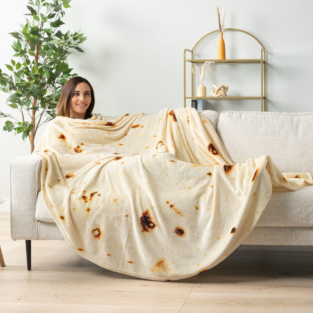 Reversible Sherpa Burrito Tortilla Blanket, Double Sided Taco Flour Wrap Novelty Throw for Adult Kid Teen, Realistic Food Blanket, Funn... - Cozy Fleece Throw Blanket for Couch & Bed Detail