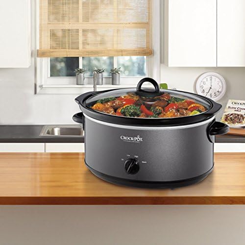 Oval Ceramic Crock-Pot 7 Quart Slow Cooker – Charcoal S09Q - Stainless Steel Slow Cooker with Locking Lid Detail