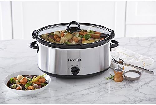 Oval Ceramic Crock-Pot 7 Quart Oval Manual Slow Cooker – Stainless Steel S29K - Stainless Steel Slow Cooker with Locking Lid Detail