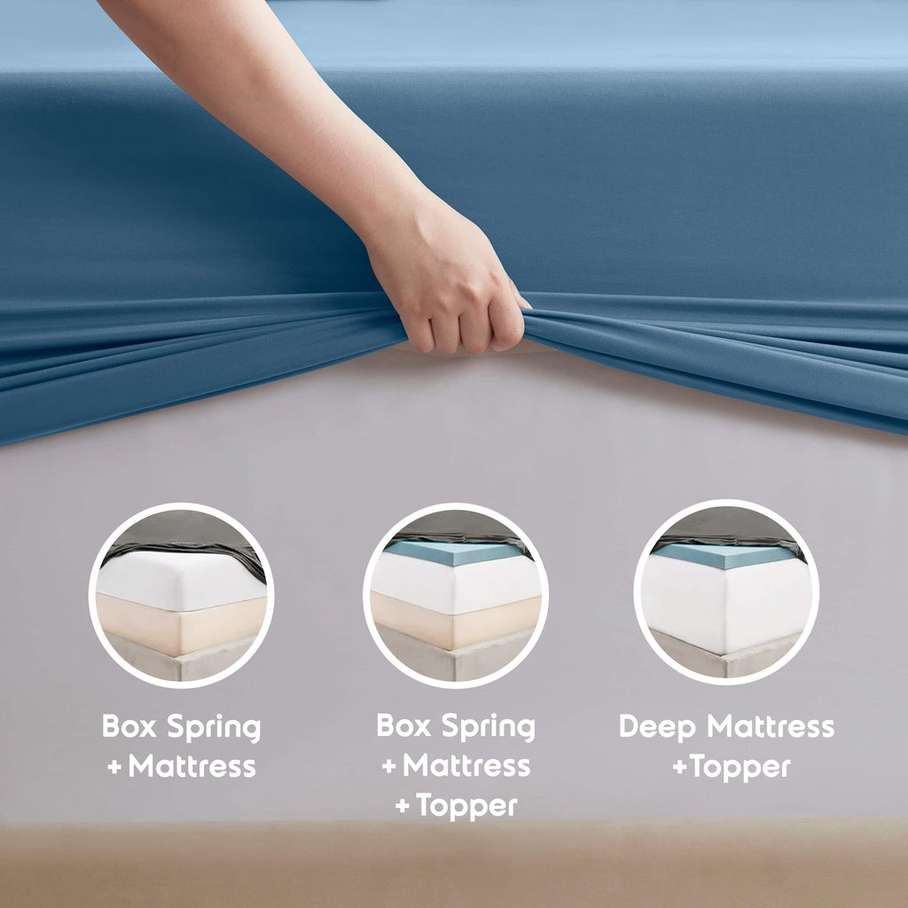 Breathable Luxury Split King Sheet Sets, Deep Pocket 5 Piece, Luxury Soft Microfiber Bed Sheet Sets, BLUE HEAVEN - Luxury Bed Sheet Set with Deep Pockets Detail