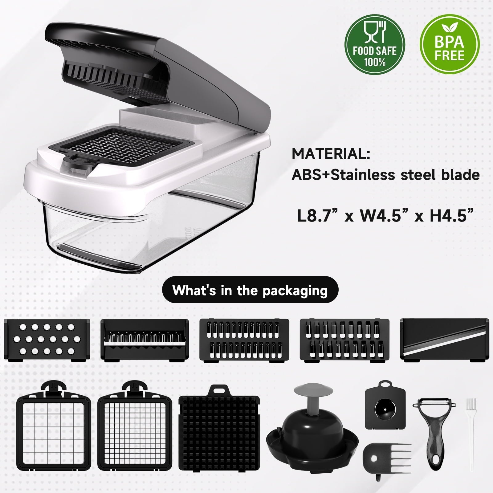 Ergonomic Manual Vegetable Chopper Food Slicer, 15 in 1 Multi-Function Food Chopper for Onion, Veggie, Cheese Grater, Vegetable... - Premium Stainless Steel Garlic Presser & Peeler Detail