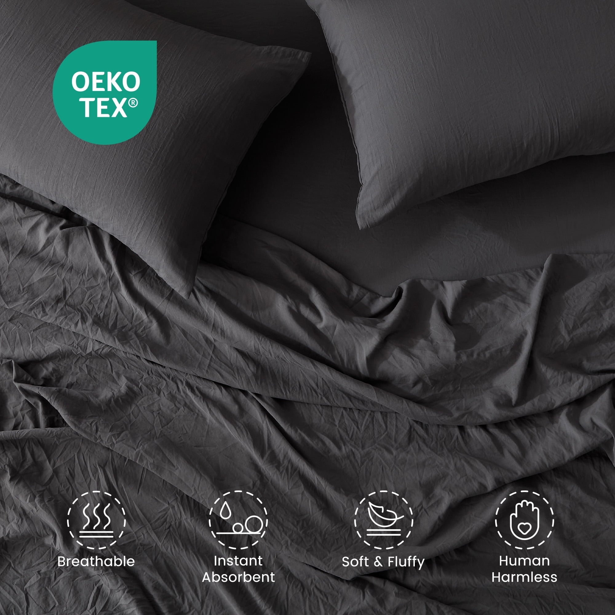 Wrinkle-Resistant Bed Sheets - Full Size Bed Sheets - Washed Microfiber - 4 Piece Hotel Luxury Bedding Sheets with Fitted Sheet, Flat S... - Cooling Hotel Quality Bedding Sheets and Pillowcases Detail
