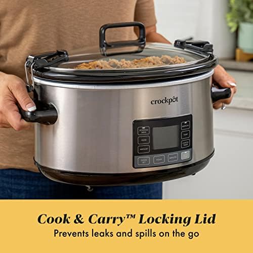 Programmable Crock-Pot 7 Quart Portable Programmable Slow Cooker with Timer S27U - Stainless Steel Slow Cooker with Locking Lid Detail