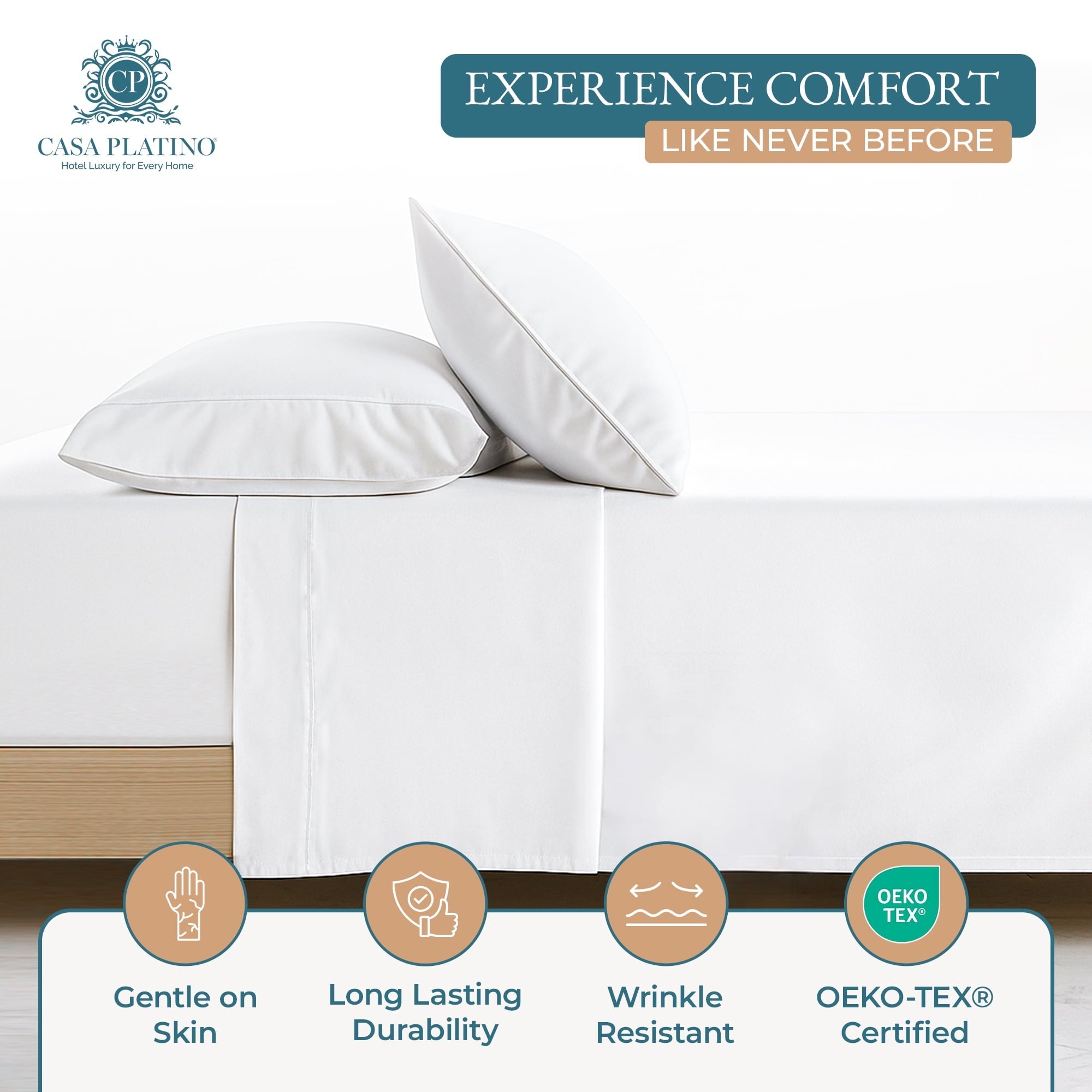 Premium Egyptian Cotton Bed Sheets Set – 6 Piece, 600 Thread Count, 100% Cotton Sheets, Hotel Luxury Sateen Finish, 15" Deep Pocket, Easy to ... - Breathable Egyptian Cotton Flat & Fitted Sheets Detail