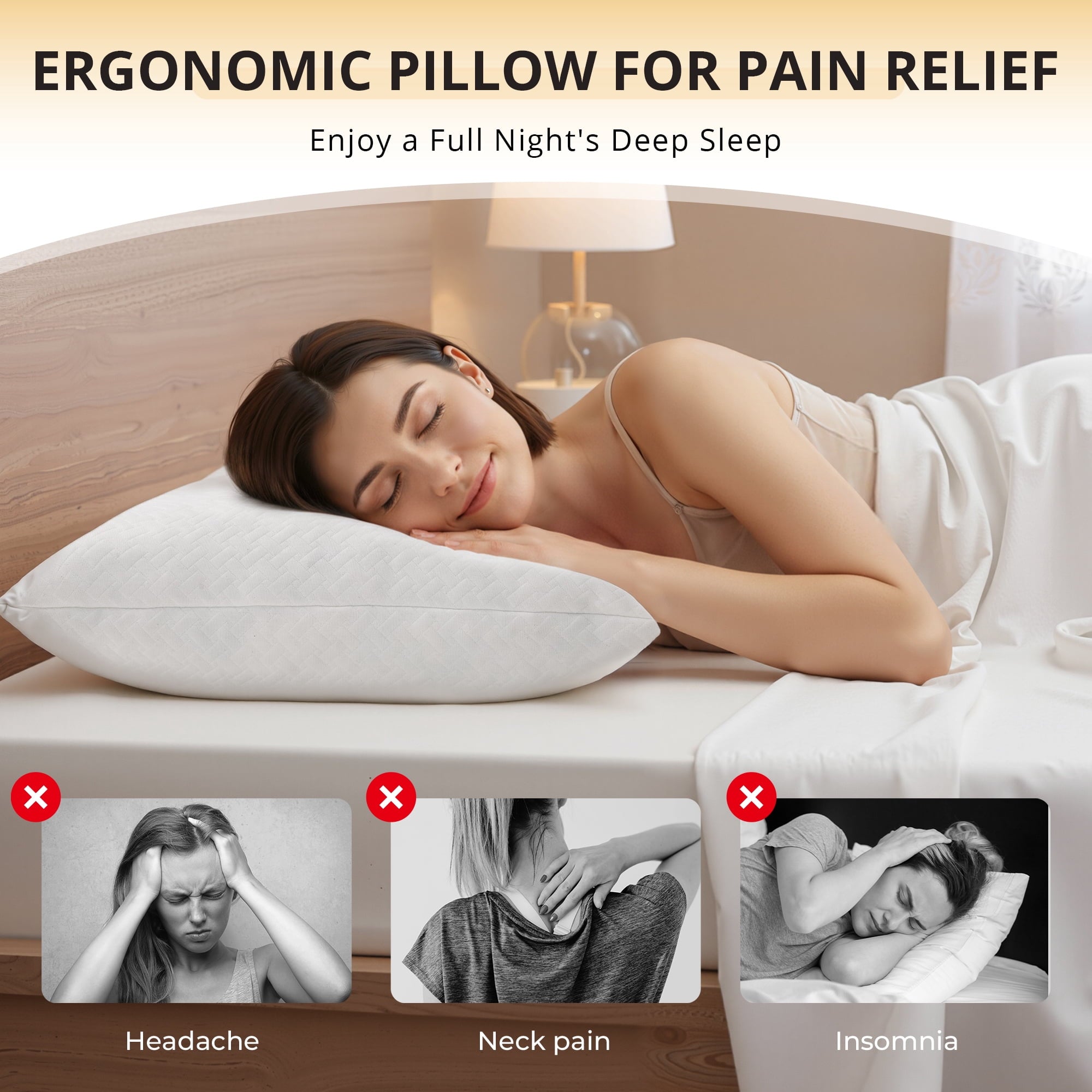Decorative Plump 2 Pack Bed Pillow, Shredded Gel Memory Foam Pillow, Standard Queen, Medium, Made in USA - Ergonomic Memory Foam Pillow for Neck Pain Support Detail