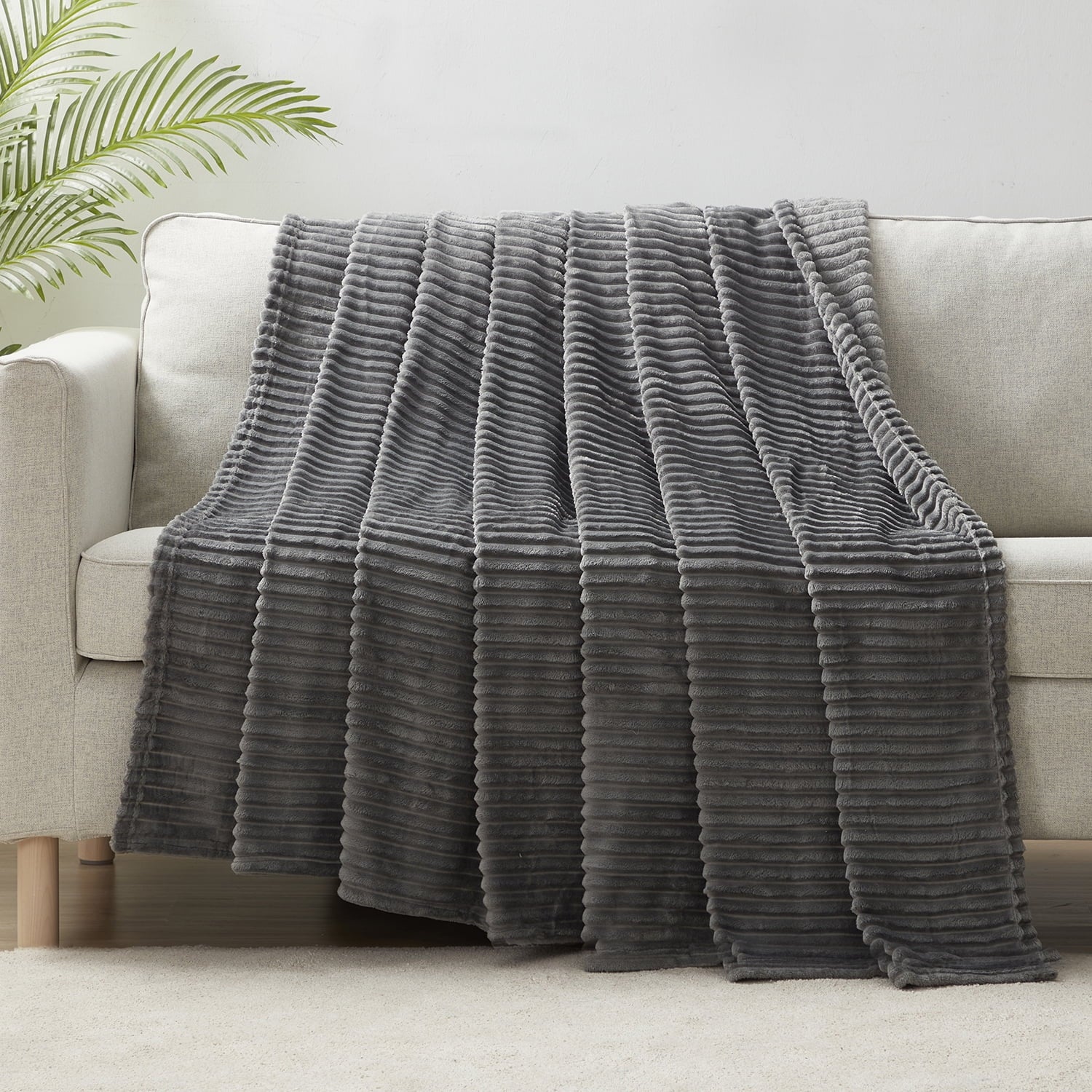 Reversible Sherpa Cut Plush Fleece Blanket, Soft Lightweight Fuzzy Luxury Throw Size Bed Blankets for Bed, Throw, Gray - Lightweight Plush Warm Blanket for All Seasons Detail