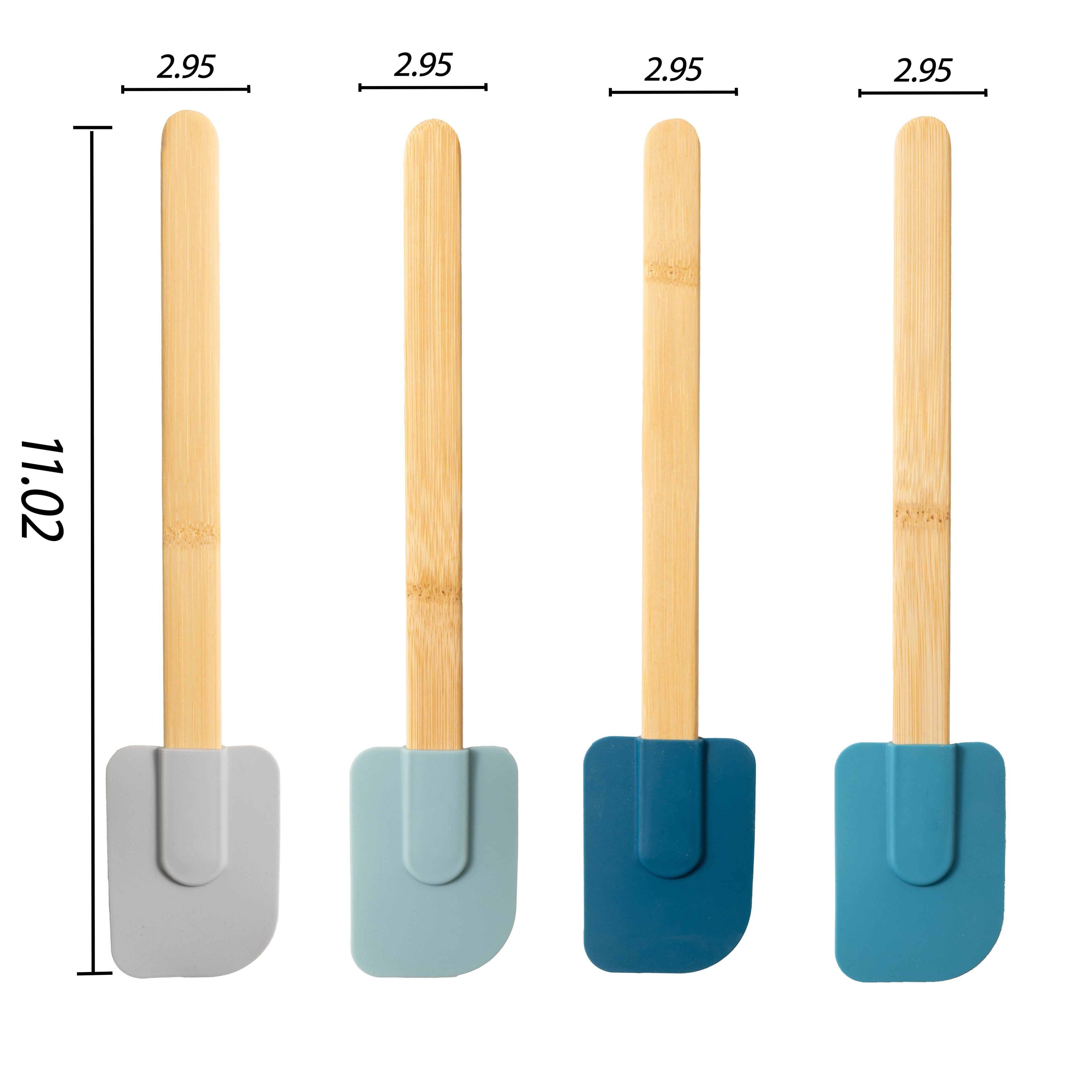 Heat-Resistant Silicone Spatulas Set 4 with Bamboo Handles, Blue - Premium Stainless Steel Cooking Utensil for Non-Stick Pots Detail