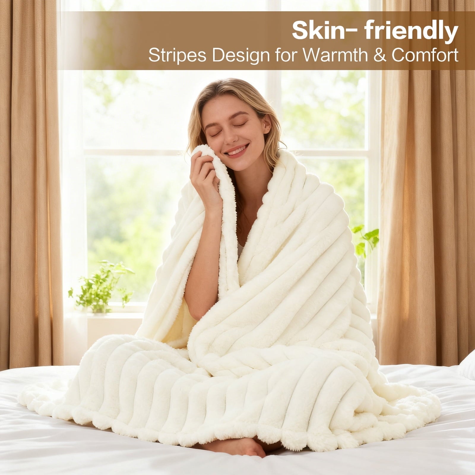 Reversible Sherpa White Fleece Throw Blanket for Couch, Super Soft Cozy Blankets and Throws, Decorative Fleece Blankets for Women Men G... - Luxury Knitted Decorative Throw Blanket with Fringes Detail