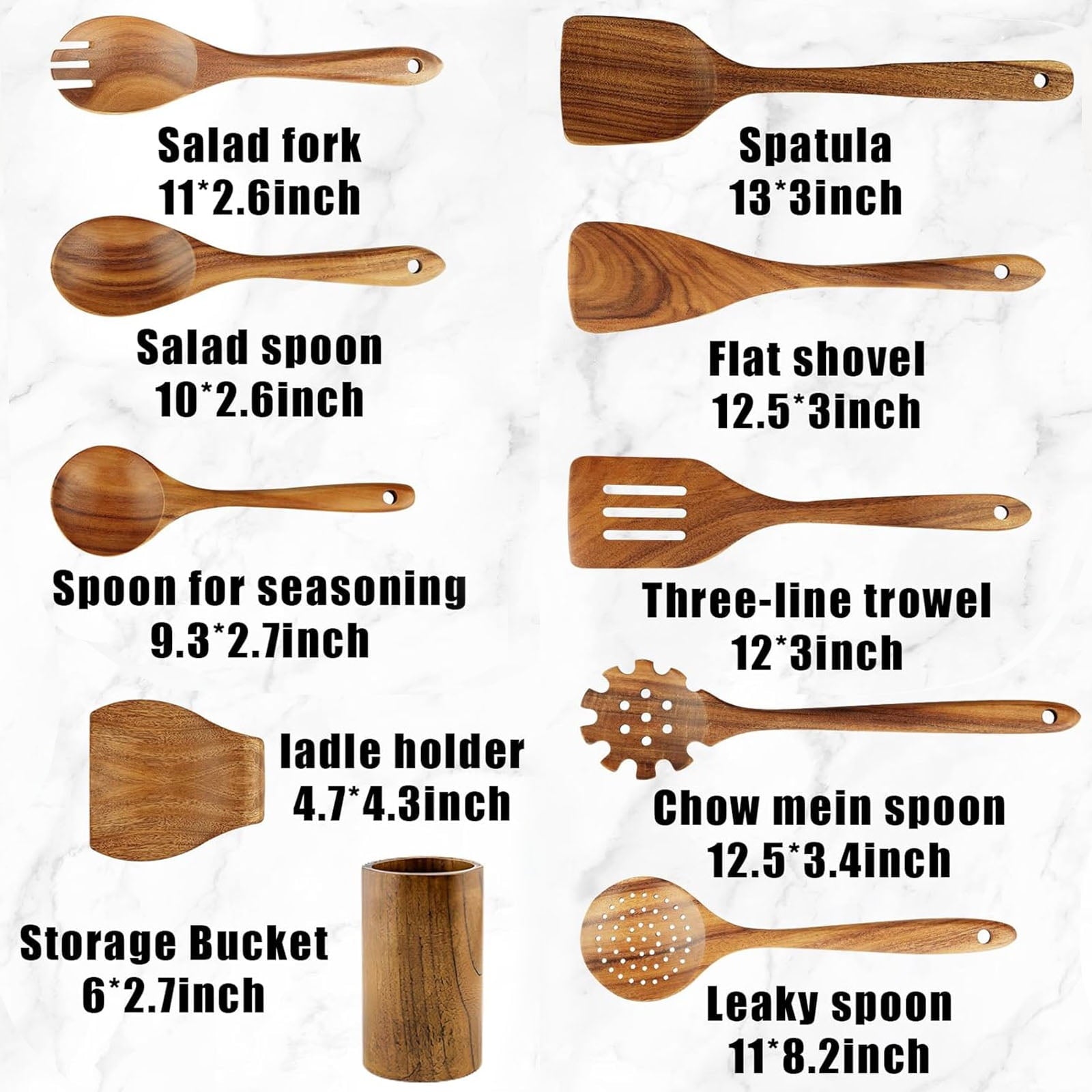 Heat-Resistant 10Pcs Wooden Spoons for Cooking, Smooth Finish Teak Wooden Utensils for Cooking, Soft Comfort-Grip Wood Spoons for Co... - Durable Turner & Ladle Utensil Set for Home Chefs Detail