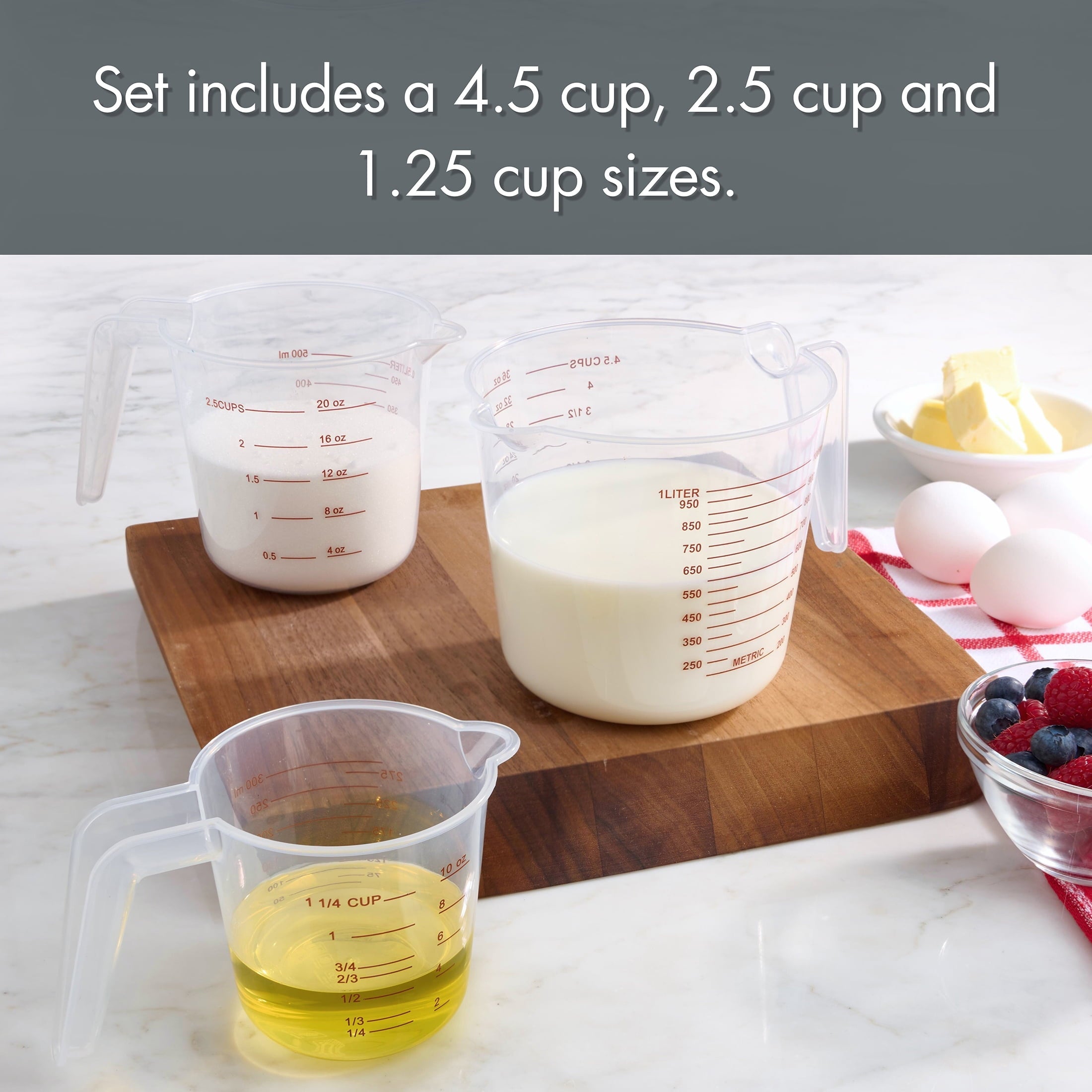 Innovative 3-Piece Tapered Spout Nesting Plastic Measuring Cups Set, Clear - Multi-Functional Manual Food Chopper & Slicer Detail