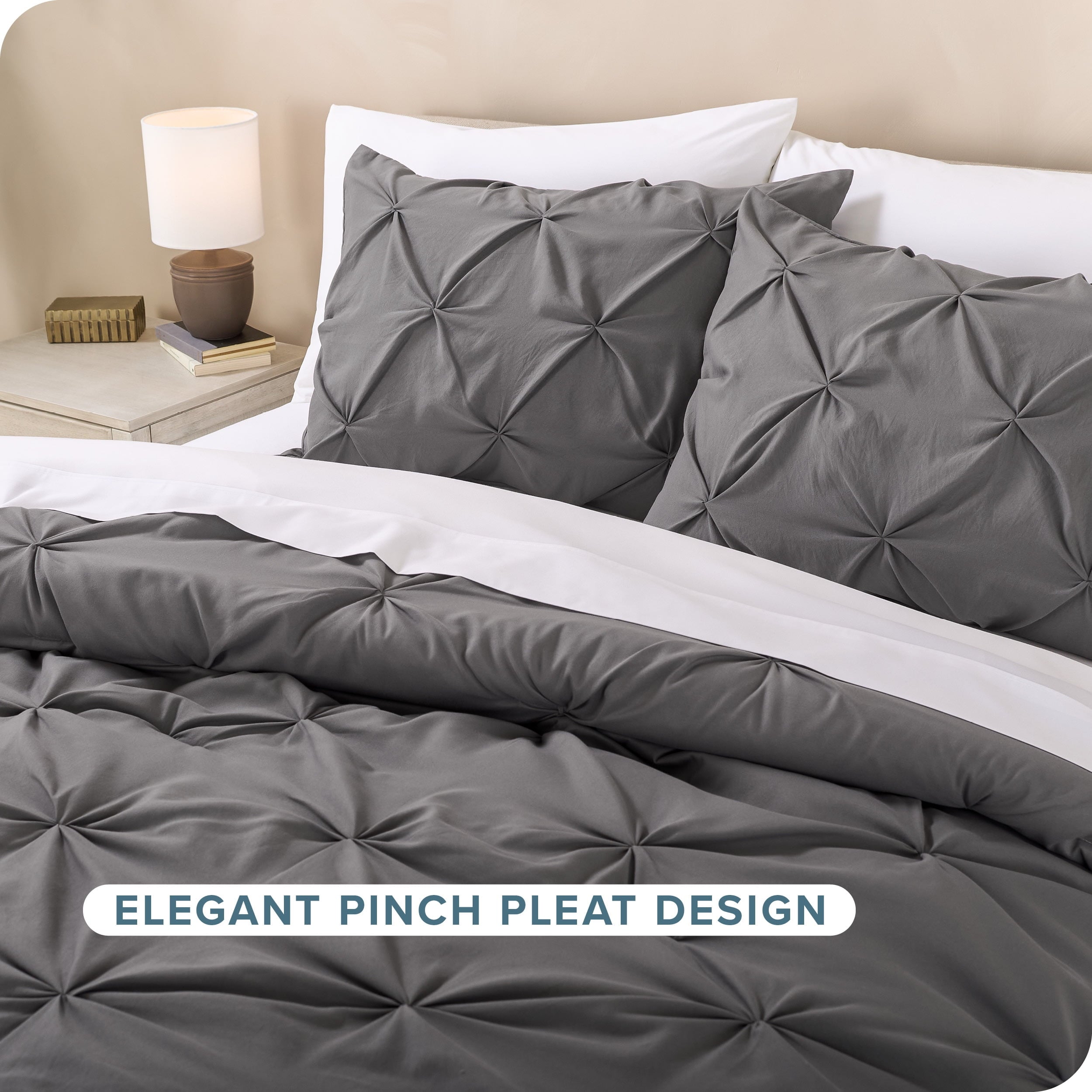 Fluffy Down Alternative Pintuck Down Alternative Comforter Set - 3-Pieces - All Seasons - King, Grey - Luxurious Quilted Duvet Cover Set Detail