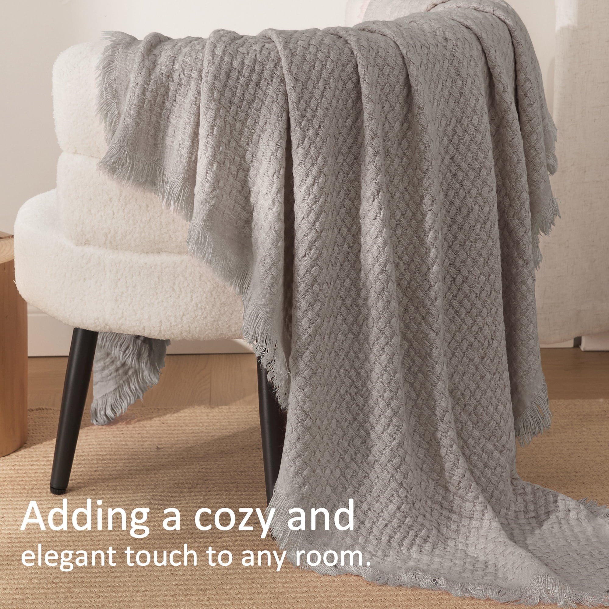 Reversible Sherpa Knitted Throw Blanket with Fringes for Couch, Soft and Warm Textured Throw for All Season, Lightweight Breathable Roo... - Lightweight Plush Warm Blanket for All Seasons Detail