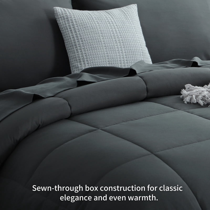 All-Season 7 Pieces Comforter Set with Sheets - Bed in a Bag with Comforter and All Season Sheets, Pillowcases,Dark Gray,Queen - Cloud-Like Soft Lightweight Bed Comforter Detail