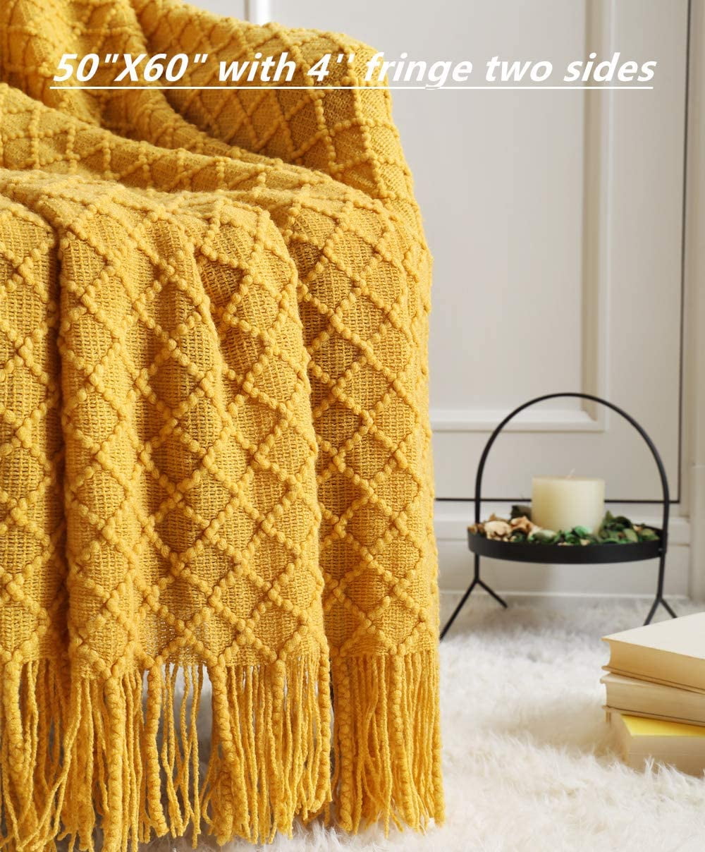Cozy Fleece Decorative Soft Spring Summer Fall Throw Blanket ,for Couch Sofa Chair Bed,50''X60'',Mustard Yellow - Super Soft Reversible Sherpa Flannel Blanket Detail